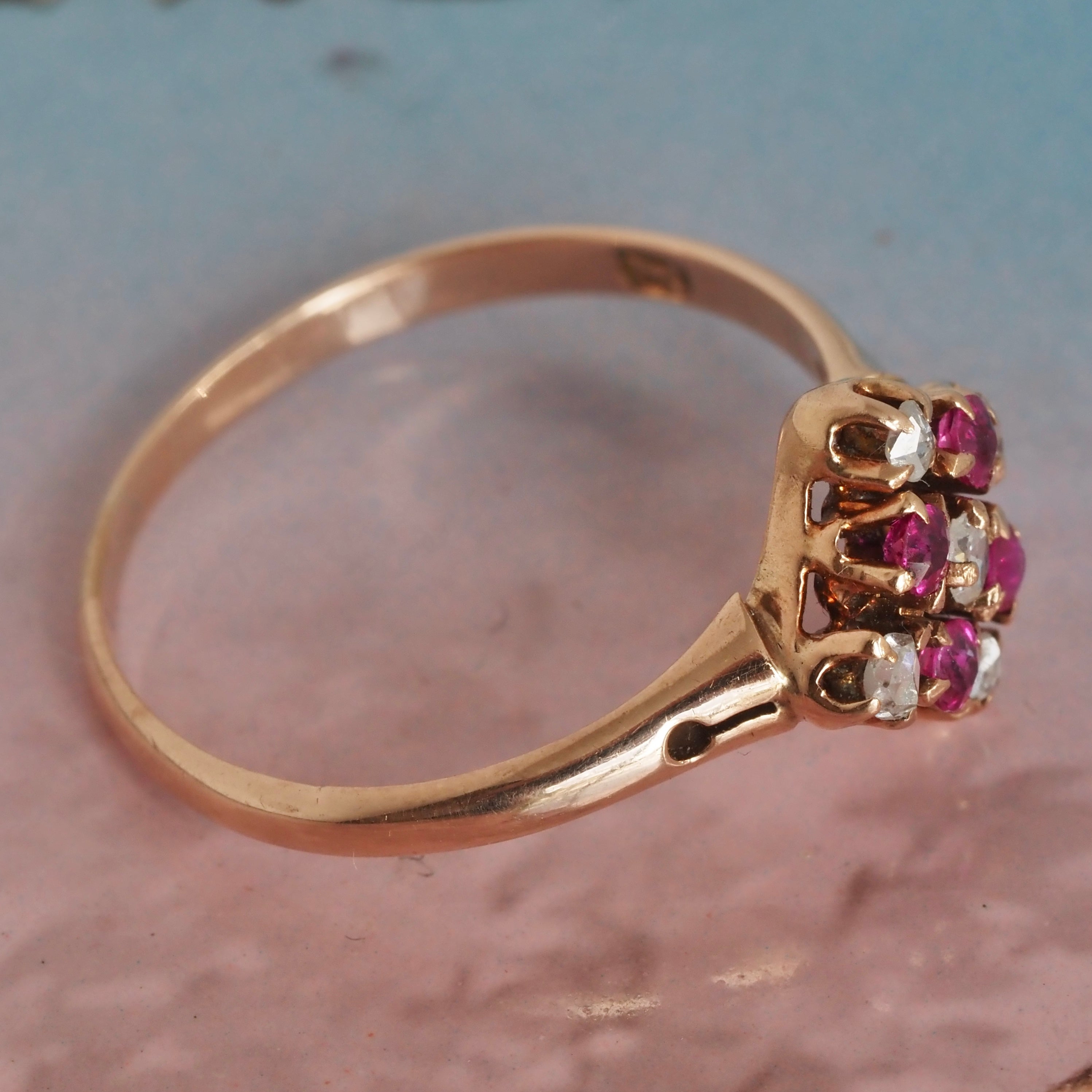 Antique Victorian Ruby & Diamond 14k Gold Ring