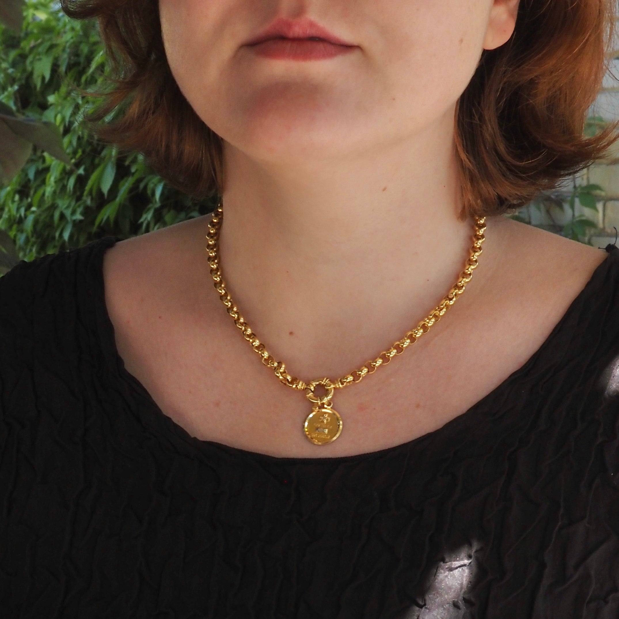 Vintage Italian 14k Gold Rolo Chain Necklace with Bolt Clasp
