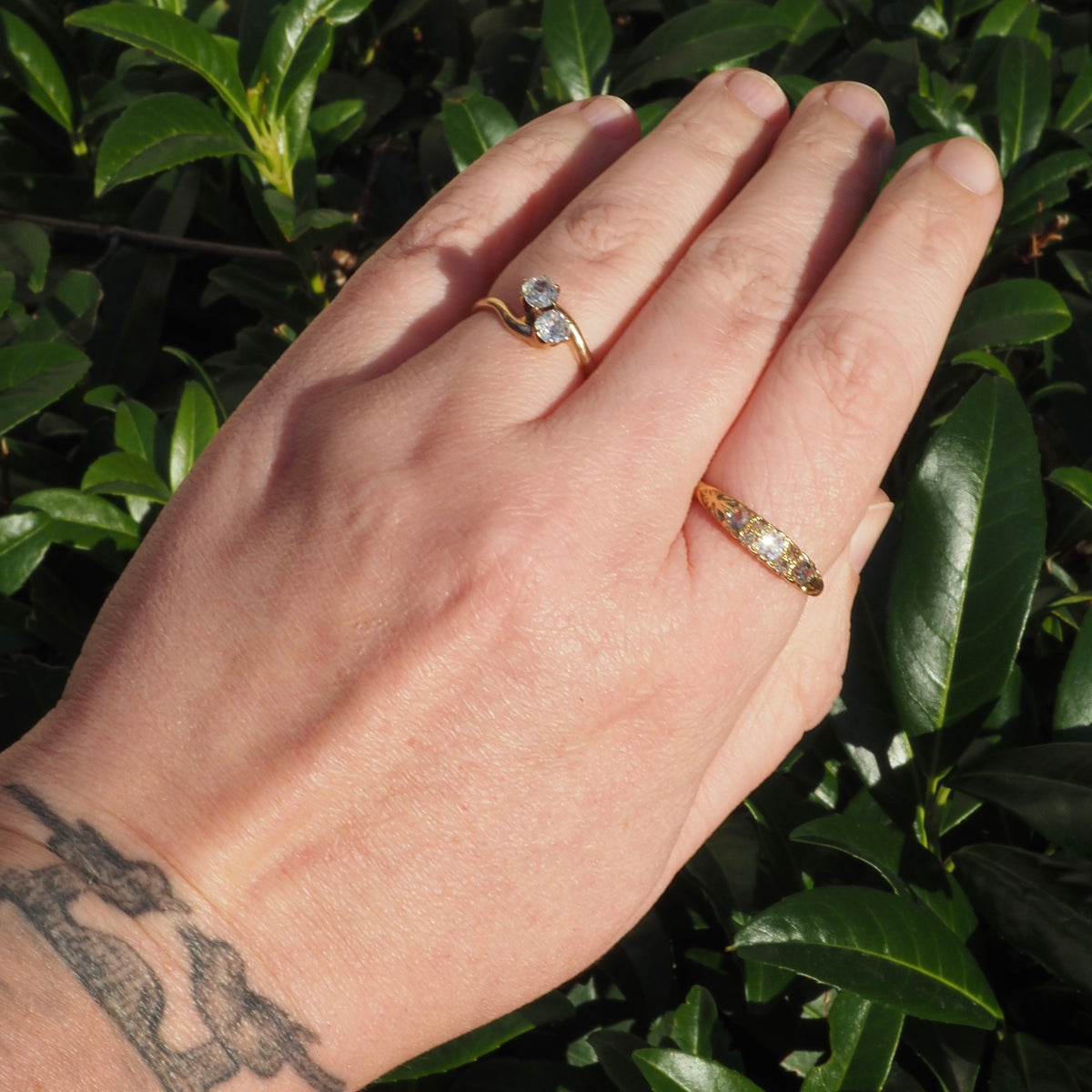 Antique Victorian Moi et Toi Old Mine Cut Diamond 10k Gold Engagement Ring