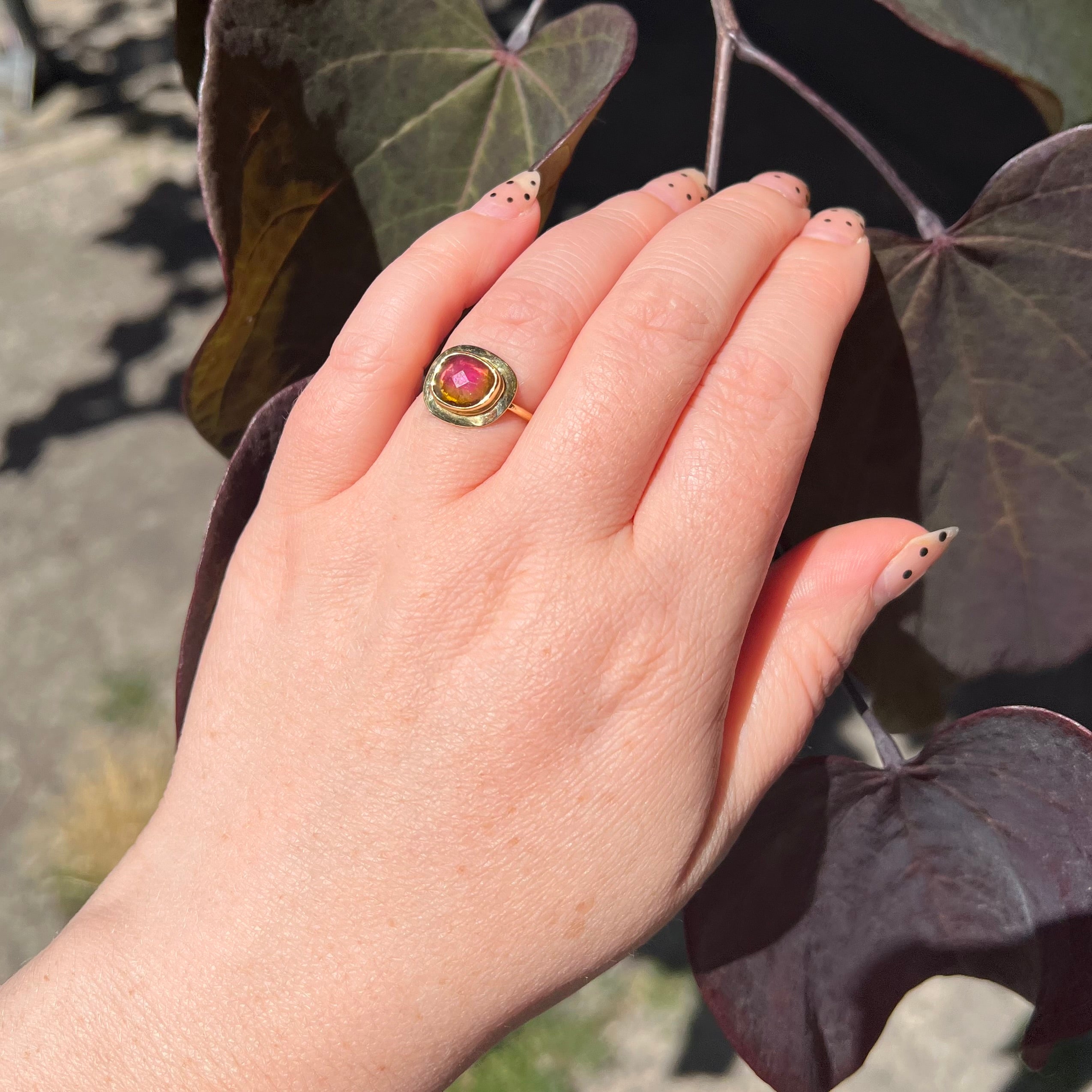 Watermelon Tourmaline 18k Gold Ring
