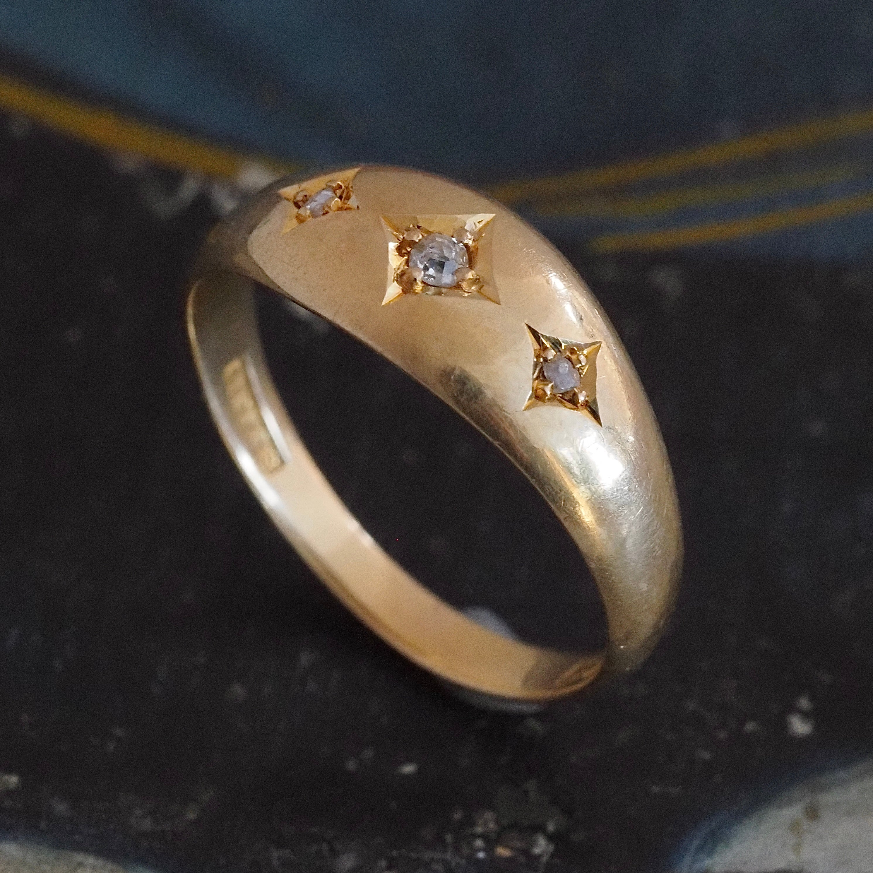 Antique c. 1915 English 18k Gold Diamond Starburst Trilogy Ring