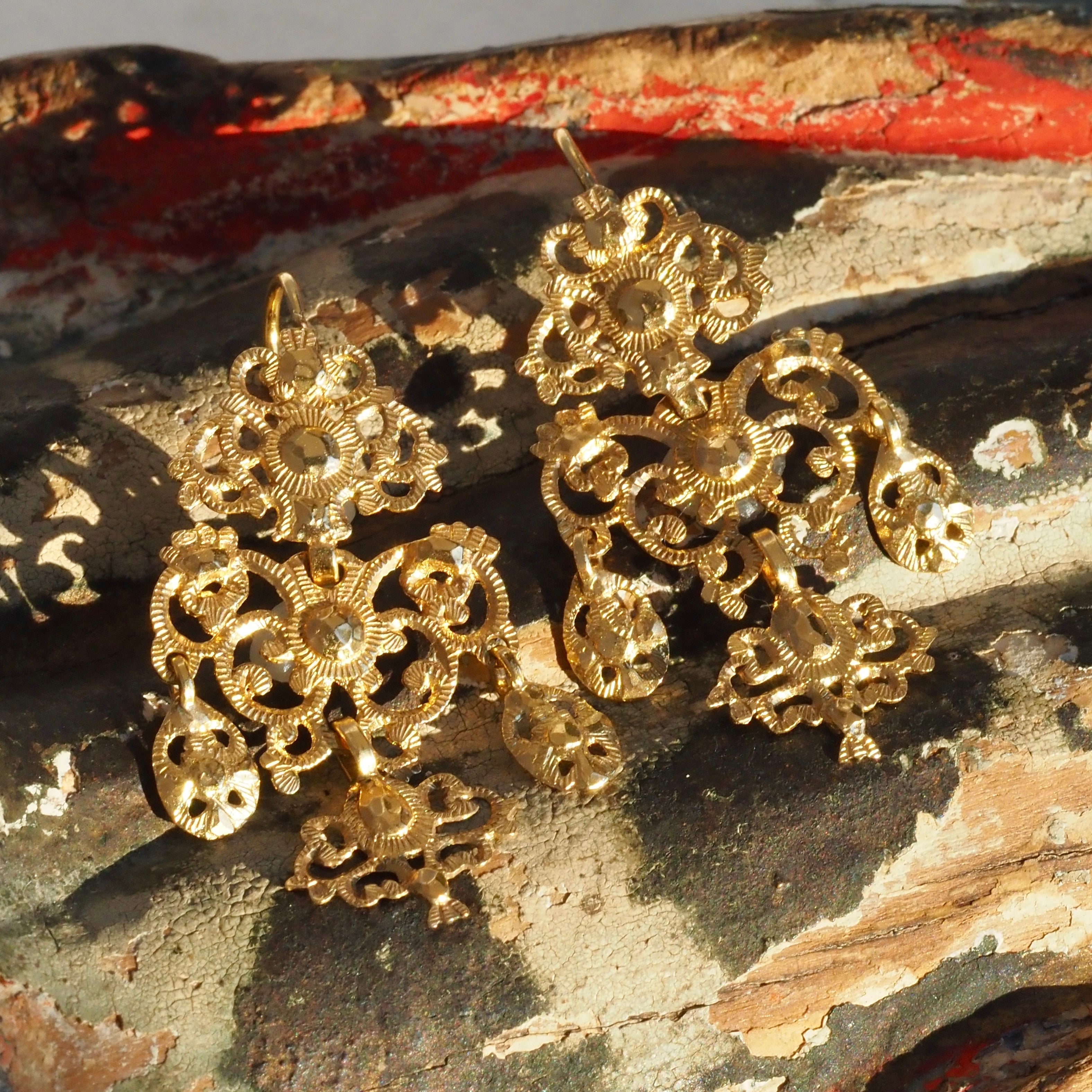 Antique Portuguese Lacy 19k Gold Earrings