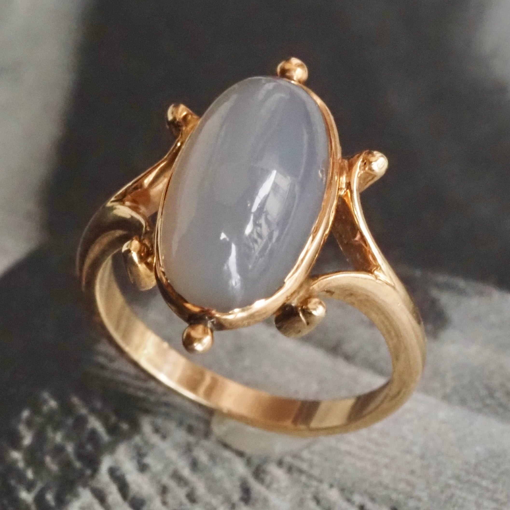 Antique Grey Moonstone 14k Gold Ring