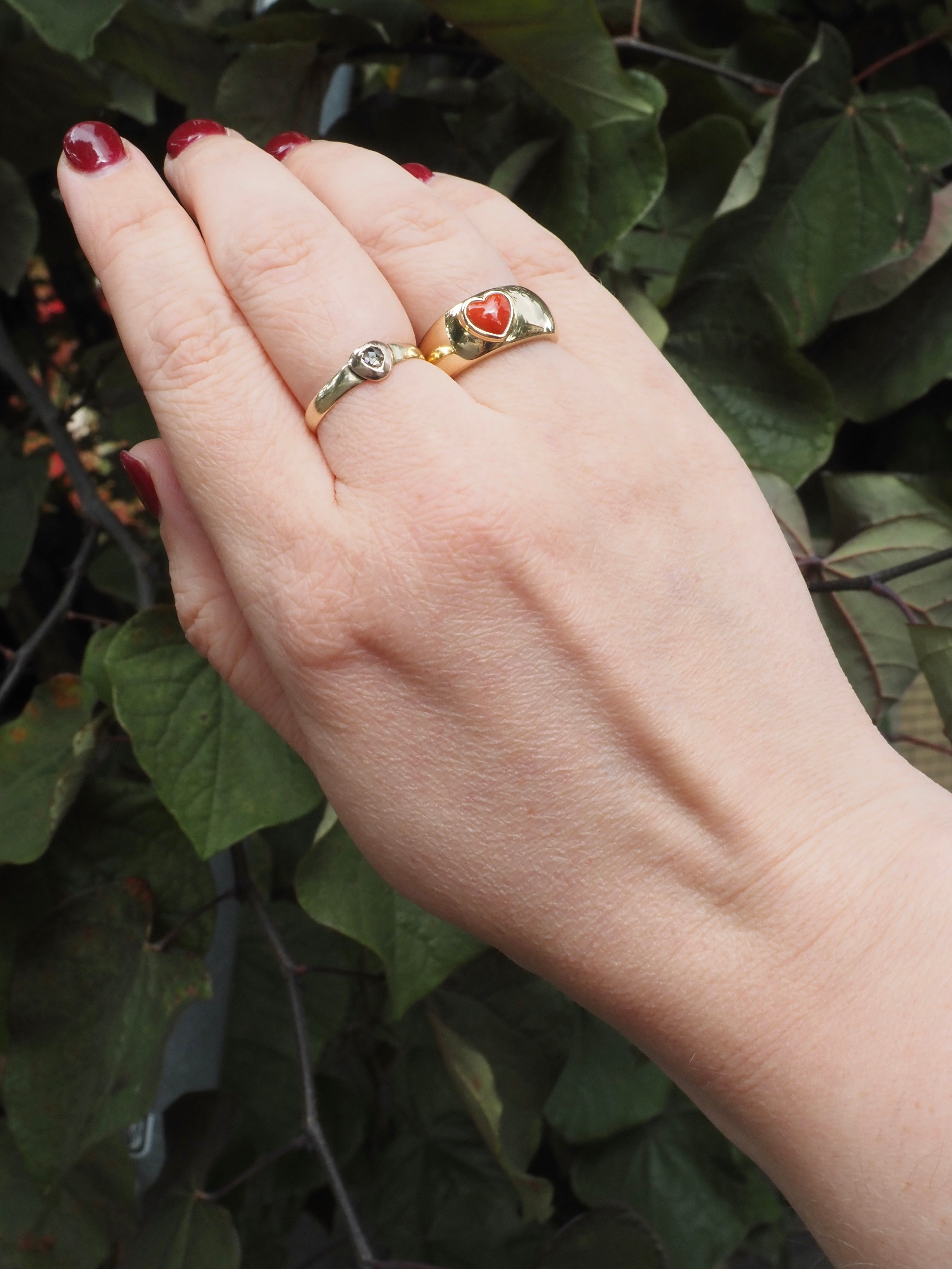 Coral Heart 14k Gold Dome Ring
