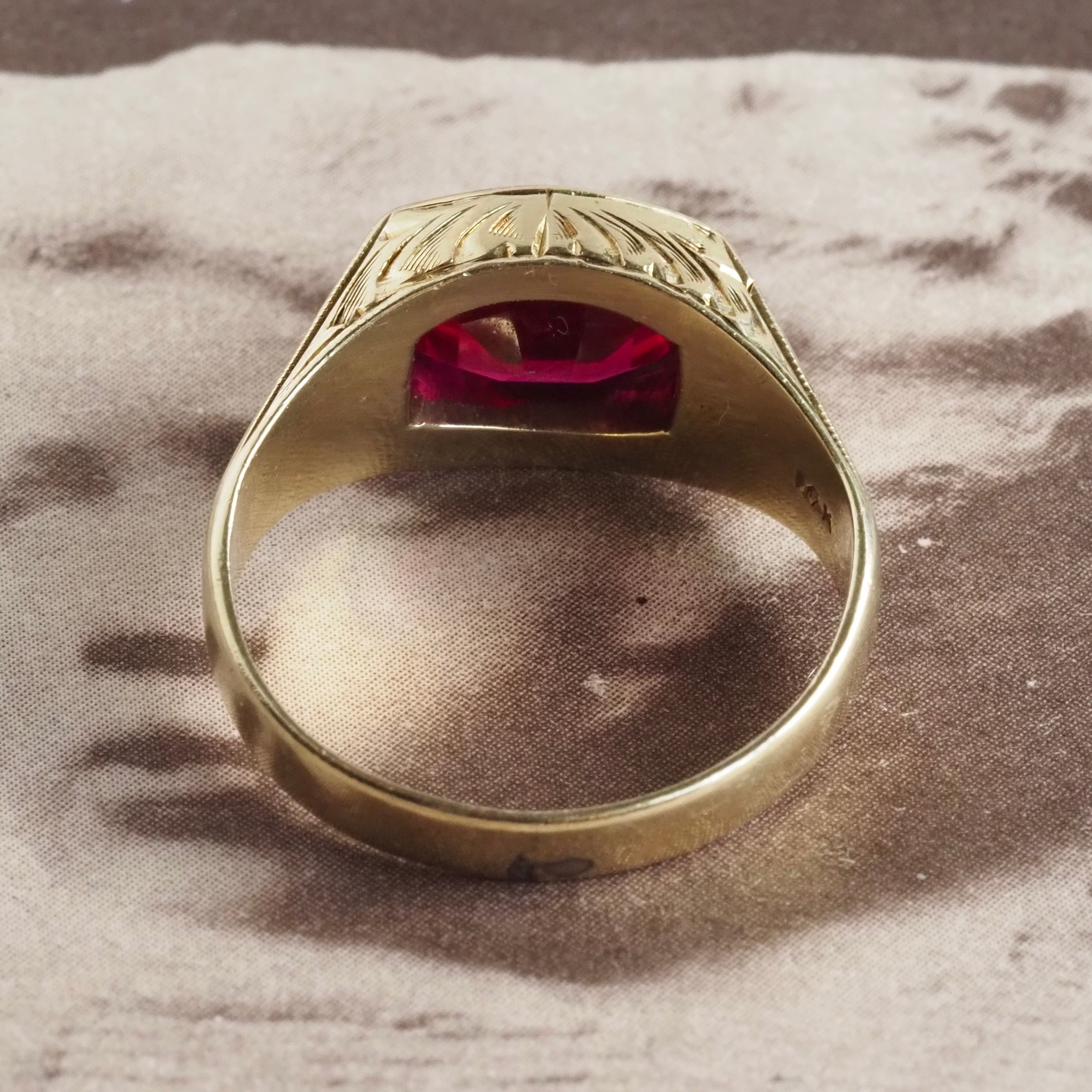 Art Deco 14k Gold Buff Cut Ruby Signet Ring