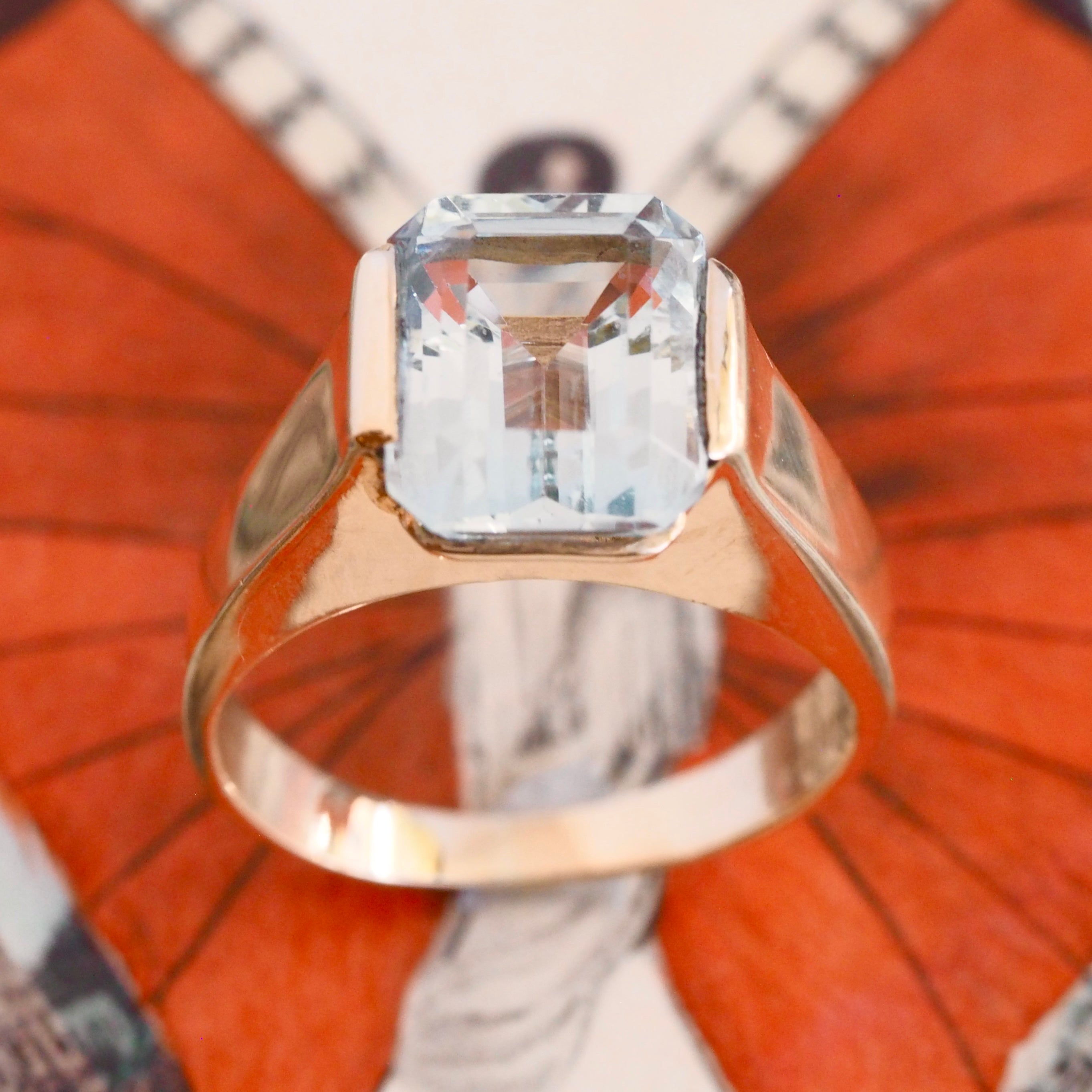 Modernist 10k Gold Aquamarine Ring