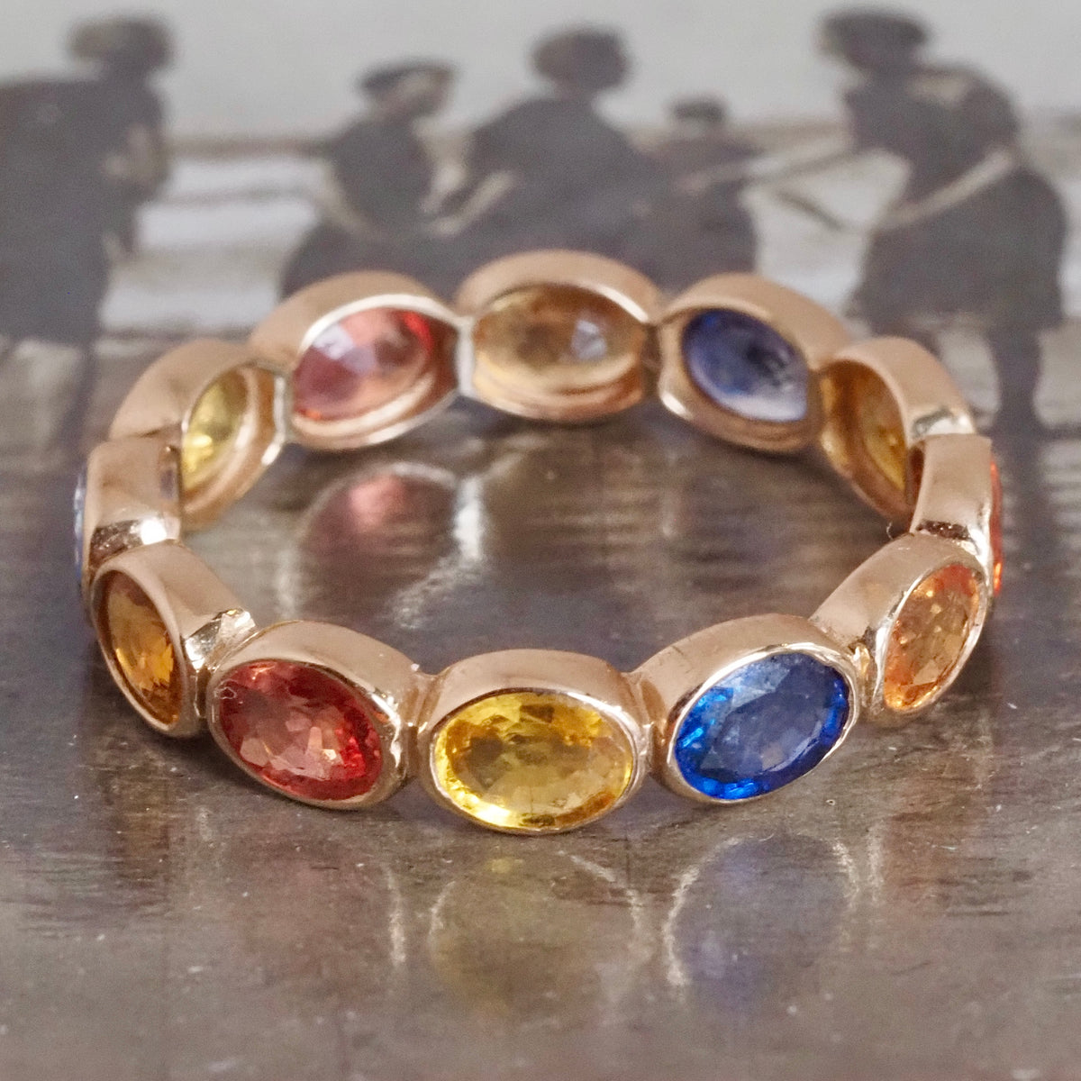 Multicolored Sapphire Eternity 14k Gold Ring
