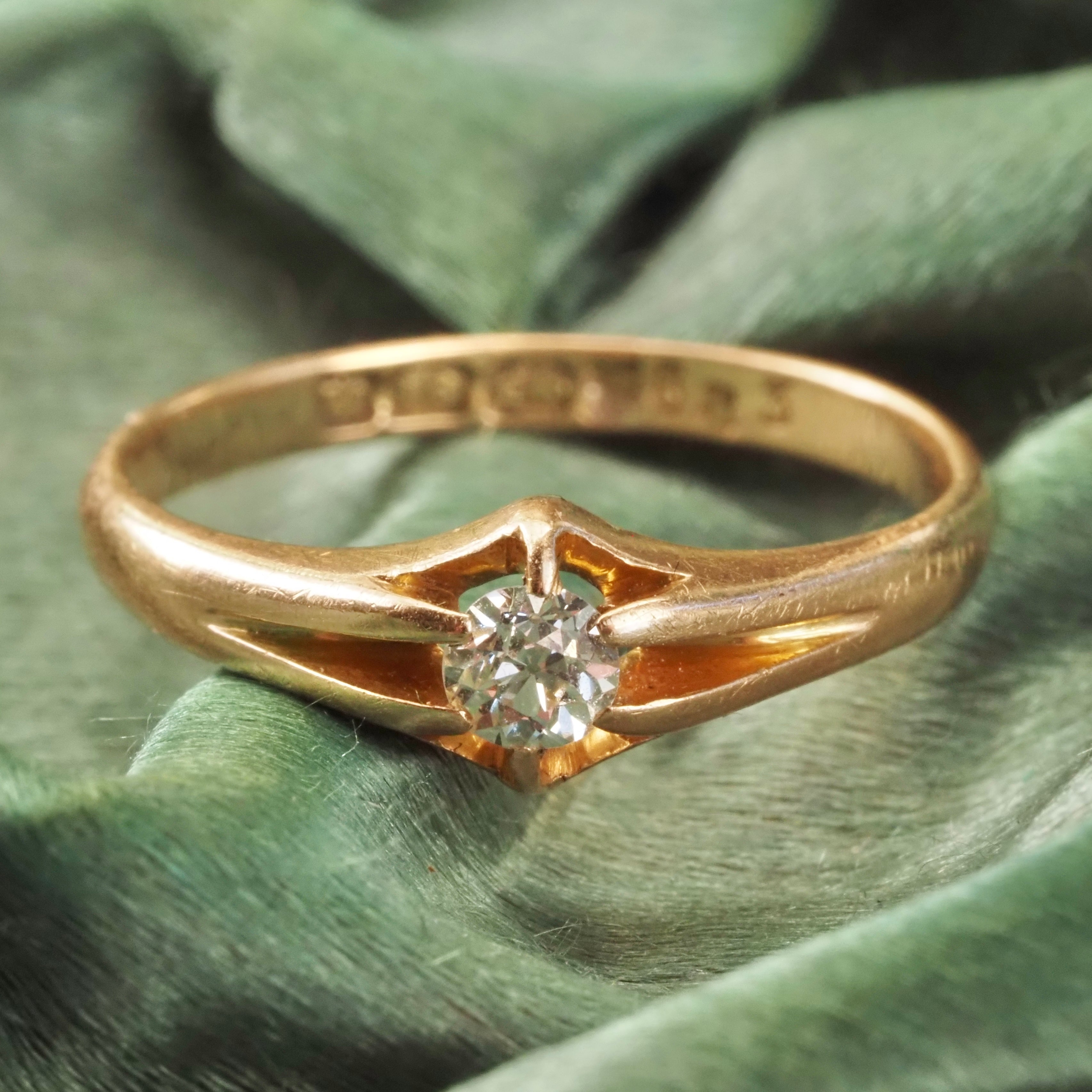 ON HOLD Antique Art Nouveau English 18k Gold Old European Cut Diamond Belcher Set Ring