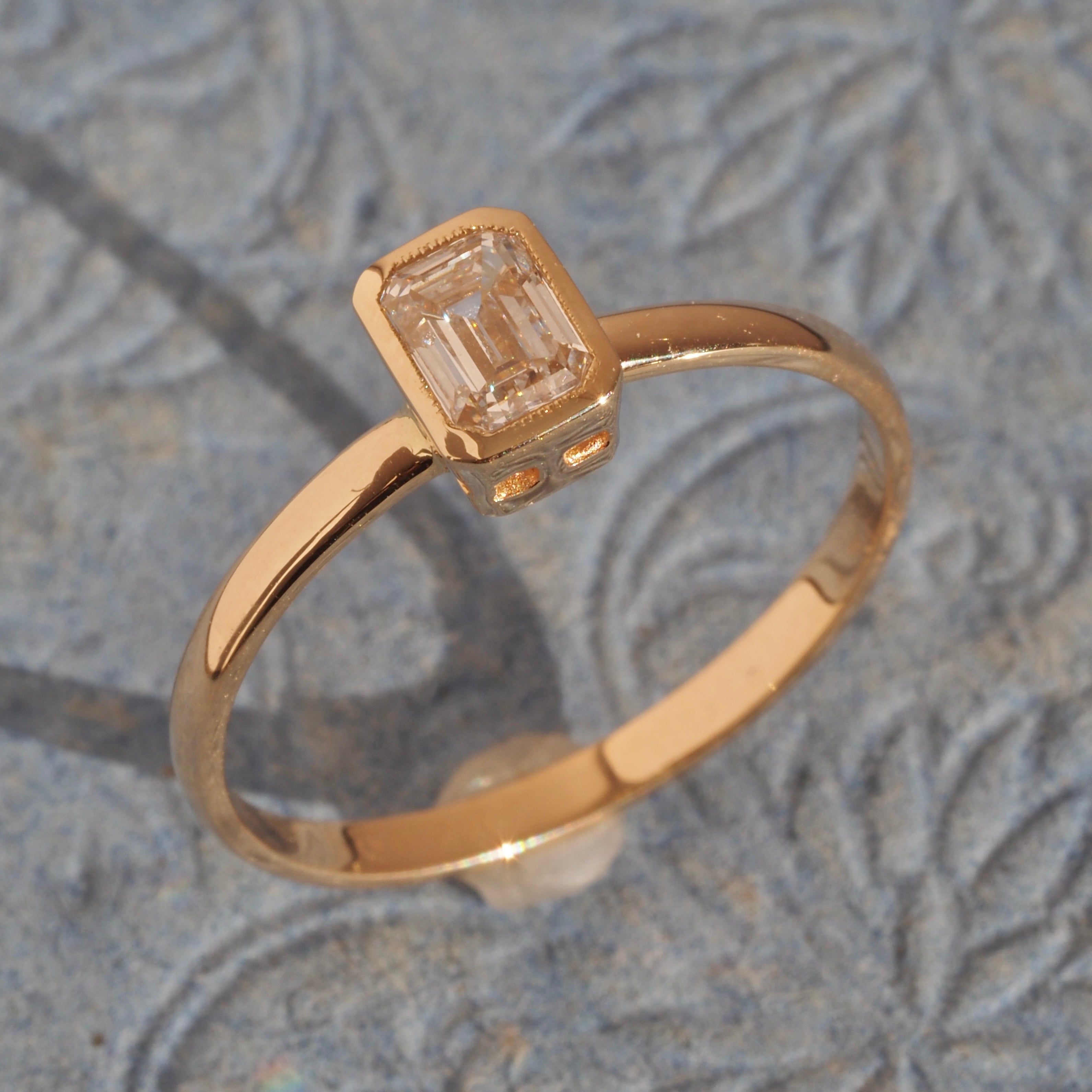Vintage Emerald Cut Diamond 14k Gold Solitaire Engagement Ring