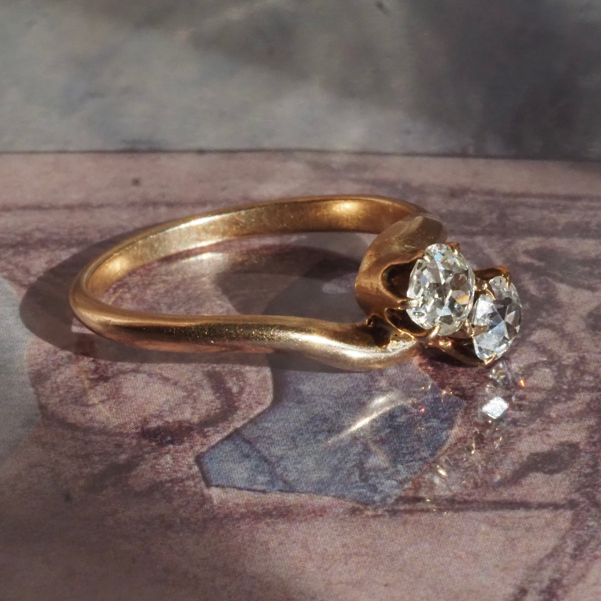 Antique Victorian Moi et Toi Old Mine Cut Diamond 10k Gold Engagement Ring