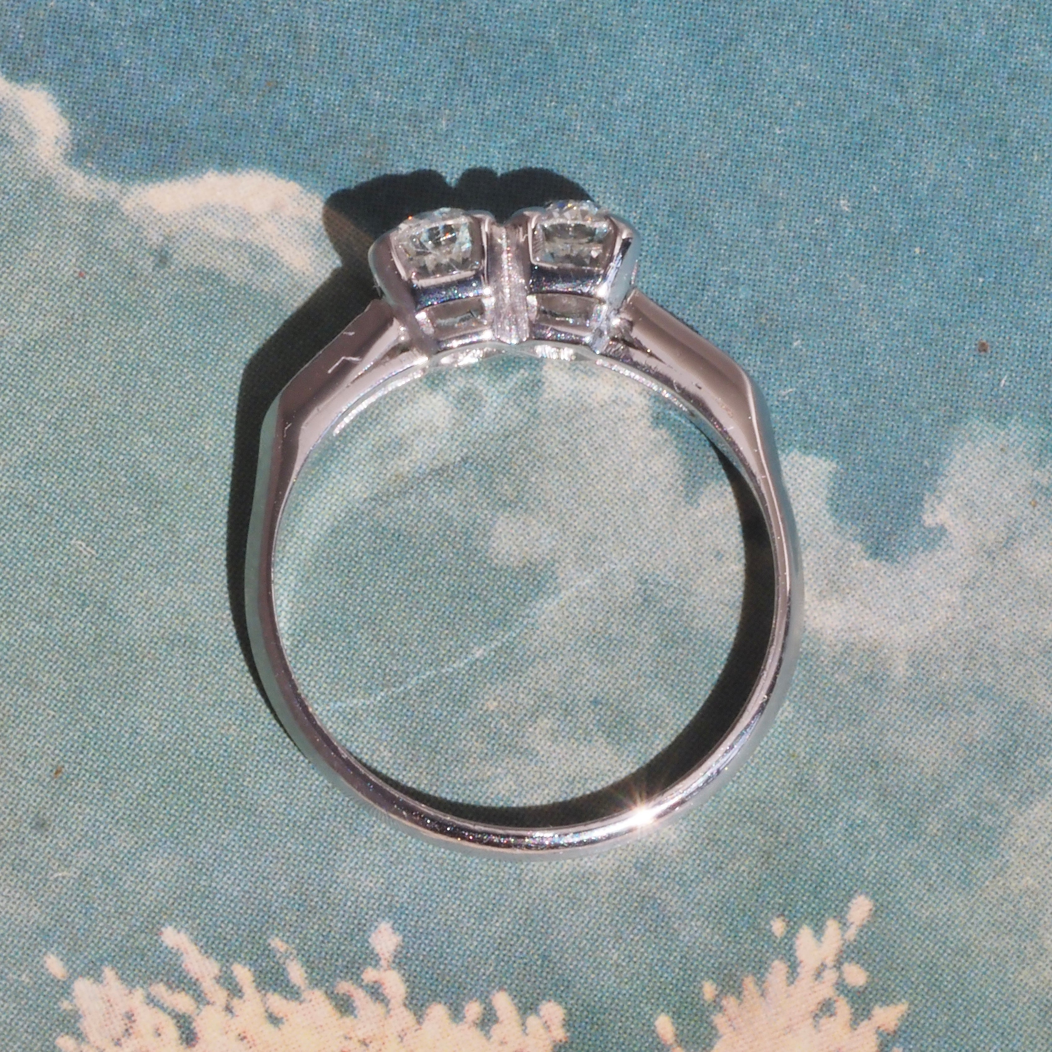 Mid-Century Moi et Toi Old European Cut Diamond Platinum Engagement Ring