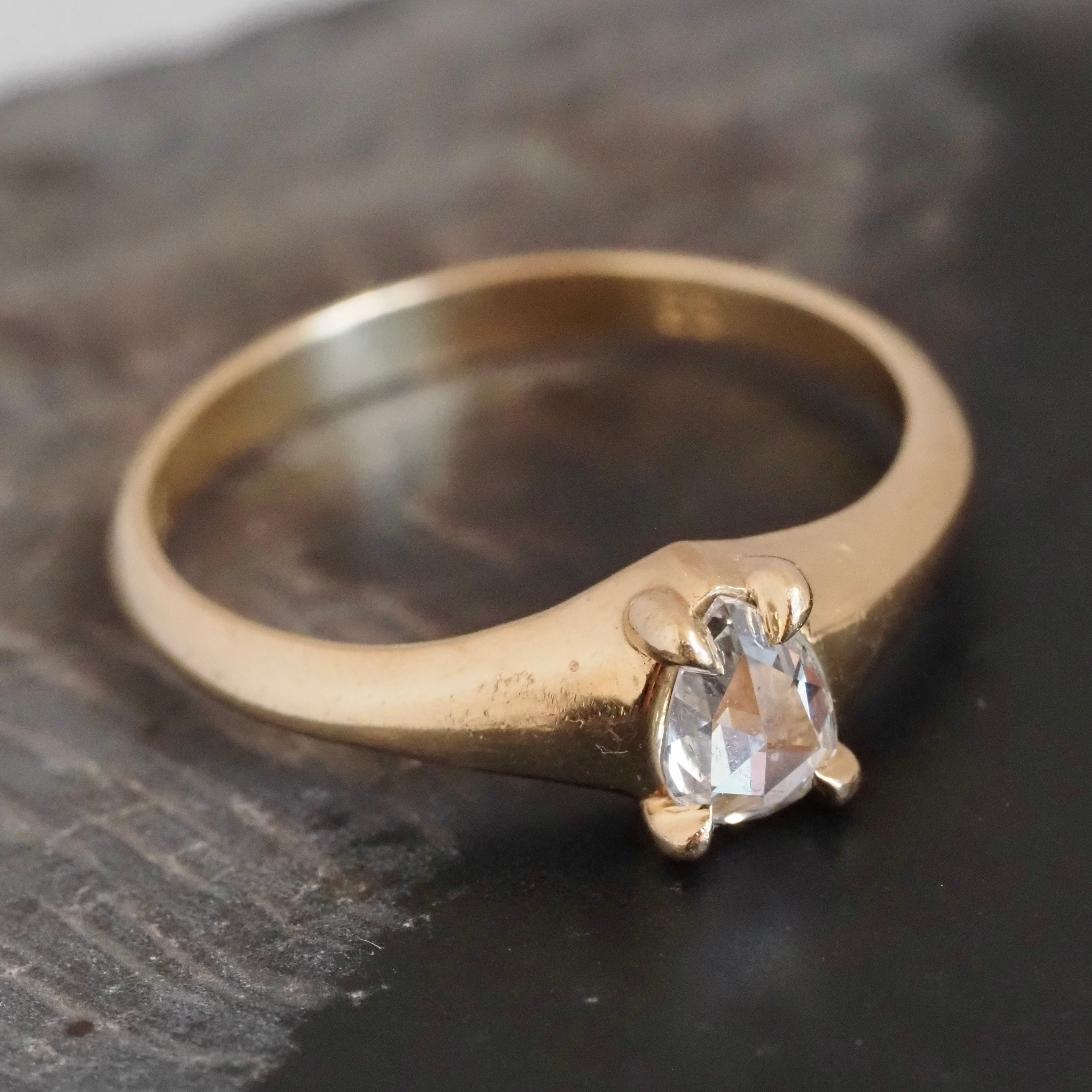 14k Gold Pear Shaped Rose Cut Diamond Engagement Ring