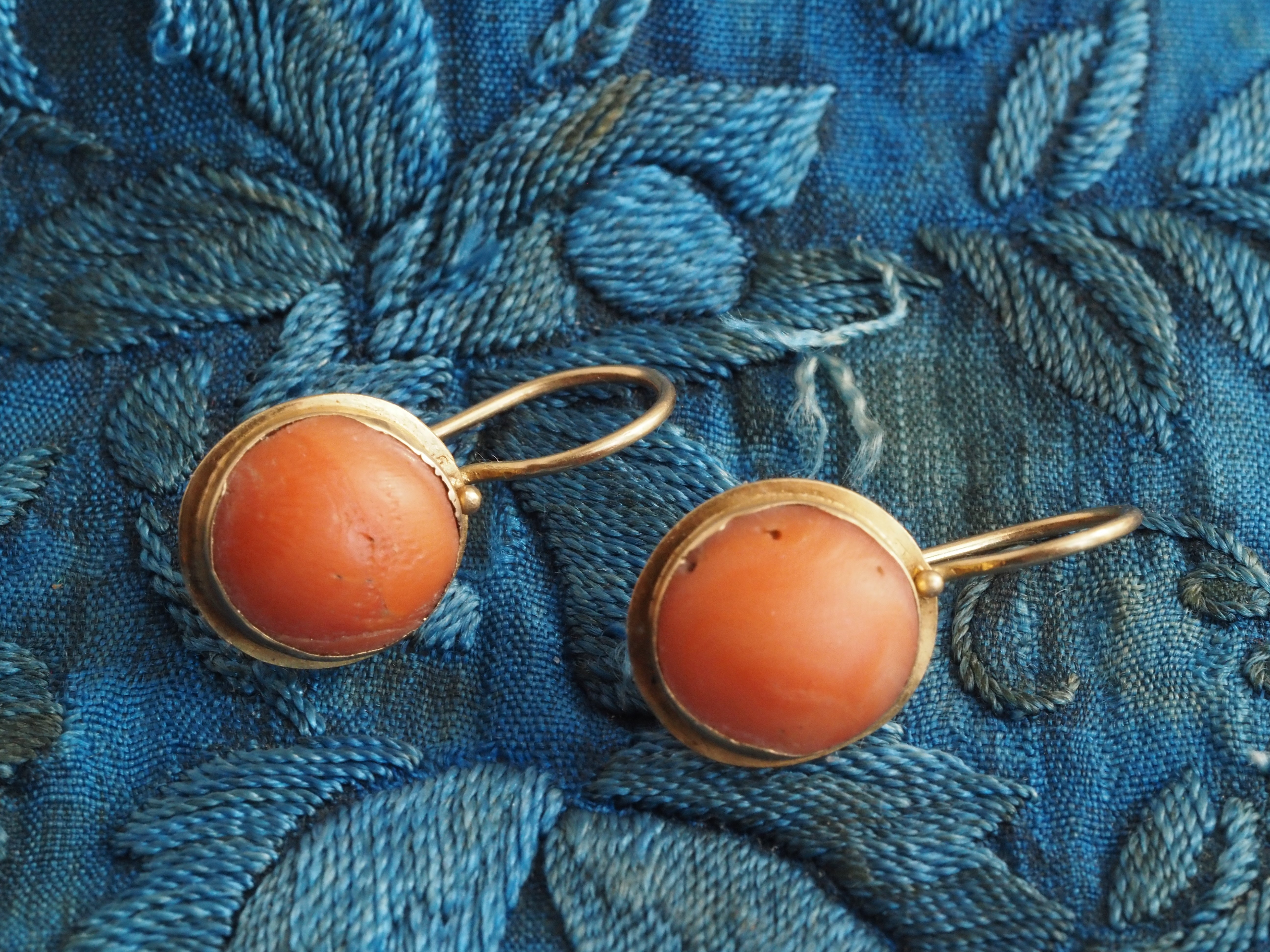 Antique Portuguese Coral Drop 19k Gold Earrings