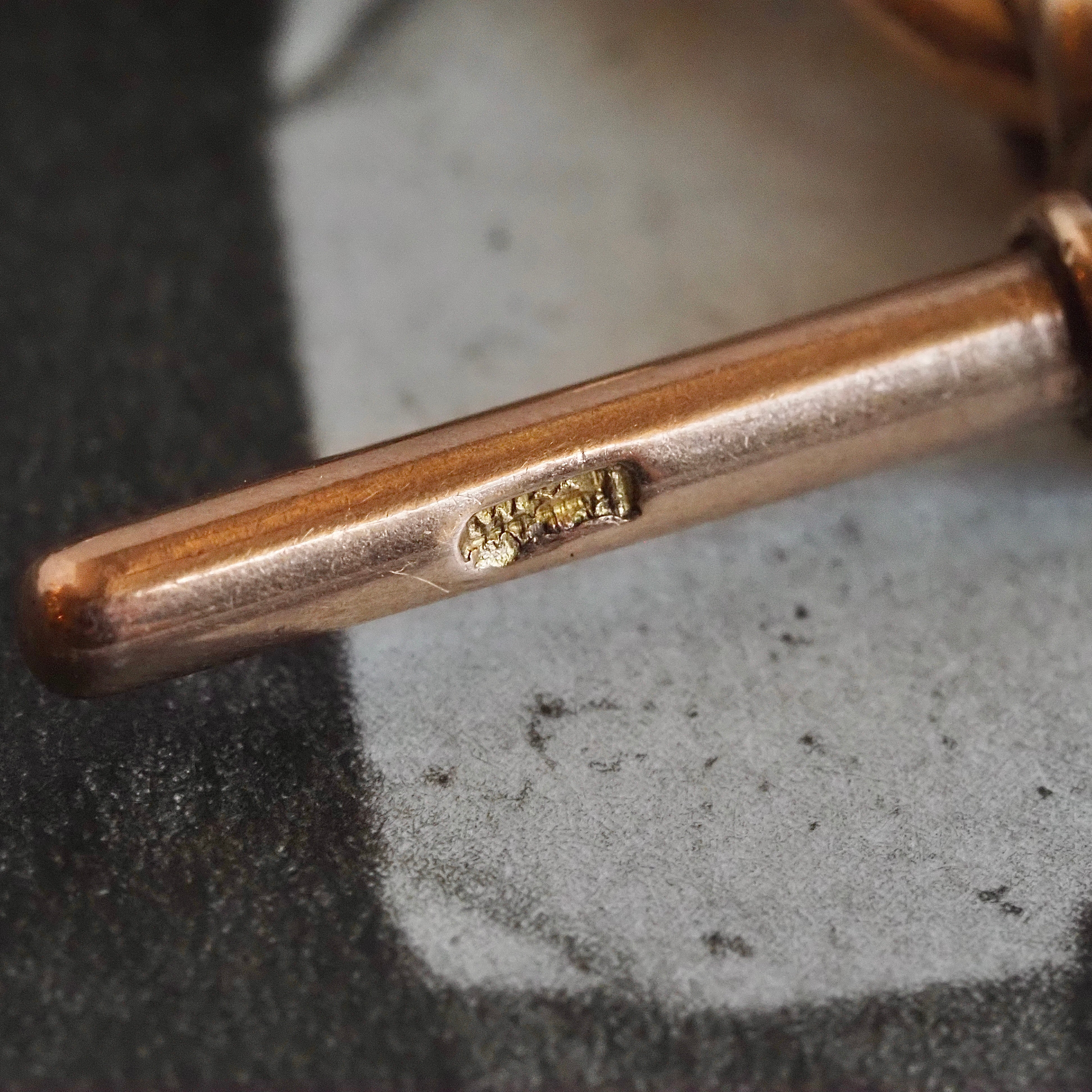 Antique c. 1901 English 9k Gold Trombone Link Albert Watch Chain Necklace with T-Bar and Dog Clips