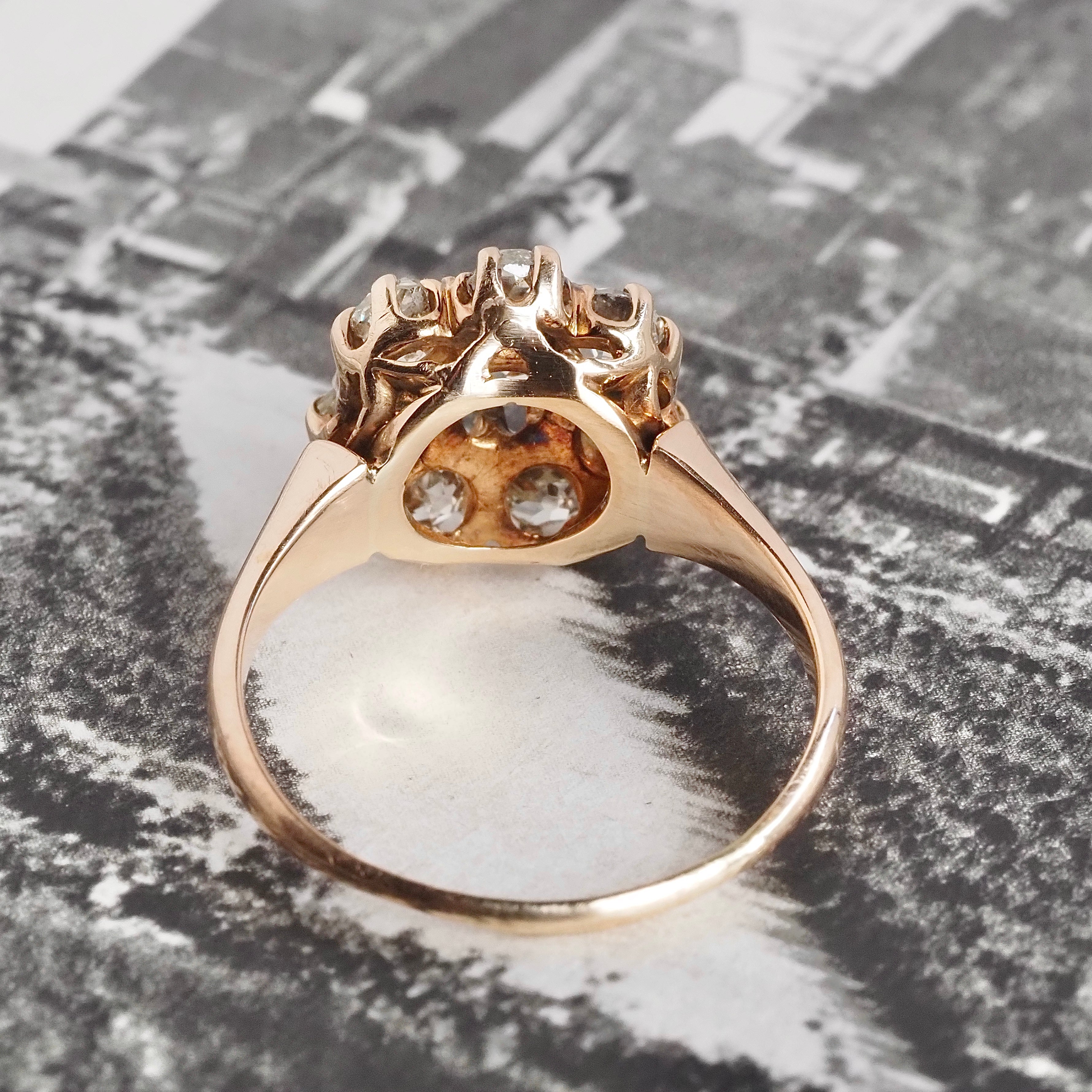 Antique Victorian Old Mine Cut Diamond Cluster 14k Gold Engagement Ring