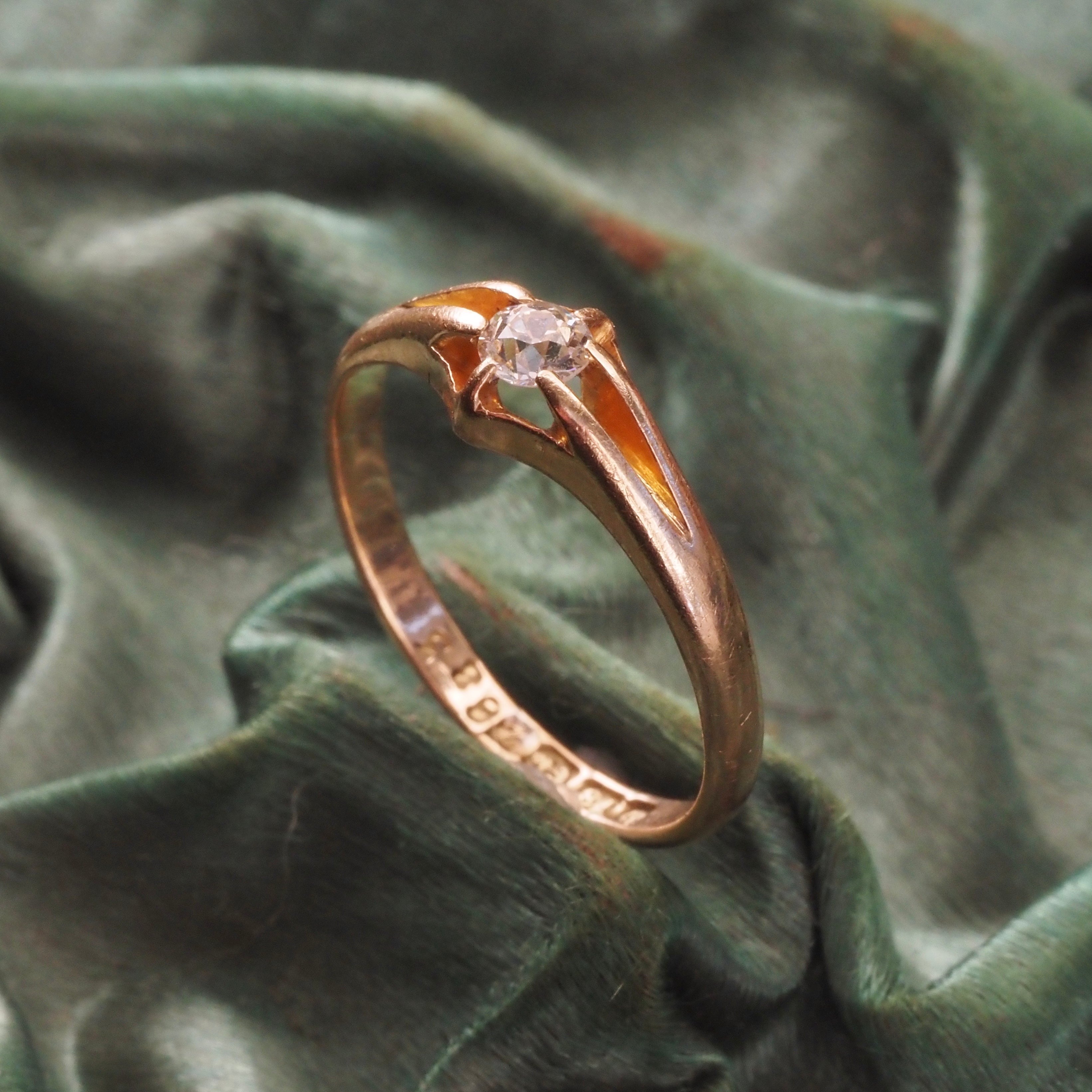 Antique Art Nouveau English Old European Cut Diamond Belcher Set 18k Gold Engagement Ring