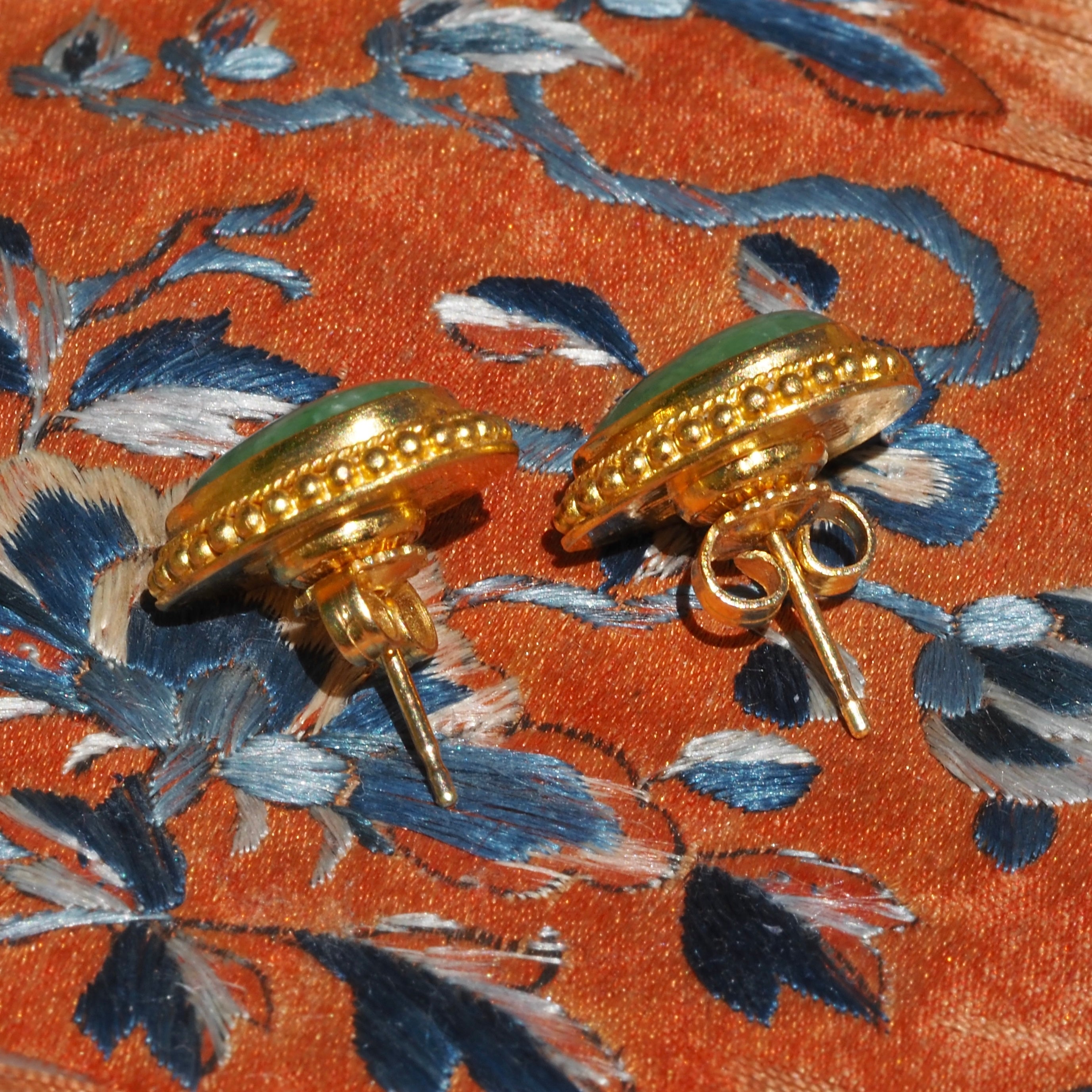 Antique Chinese 24k Gold Jade Earrings