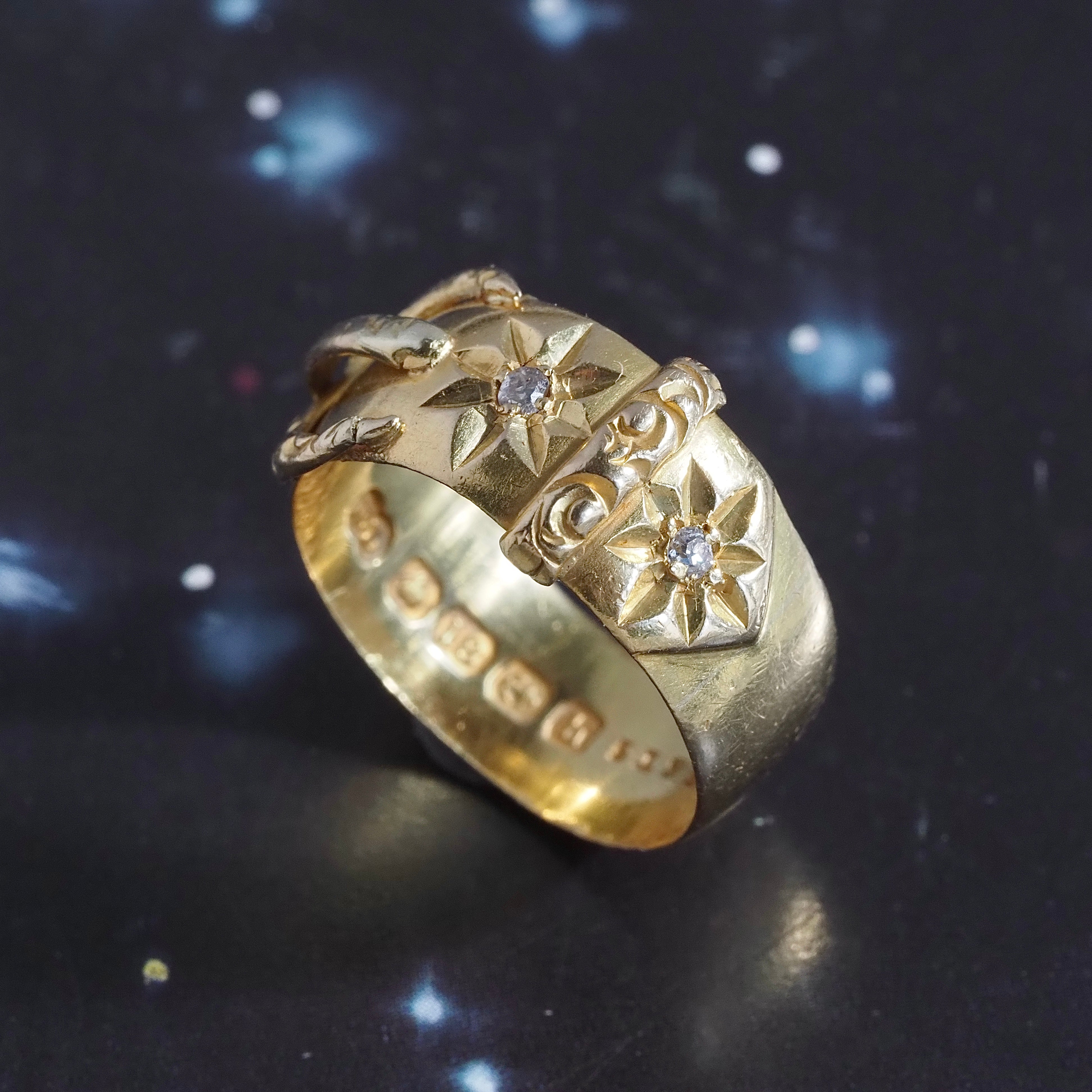 Antique English c. 1907 Diamond Starburst Belt Buckle 18k Gold Ring