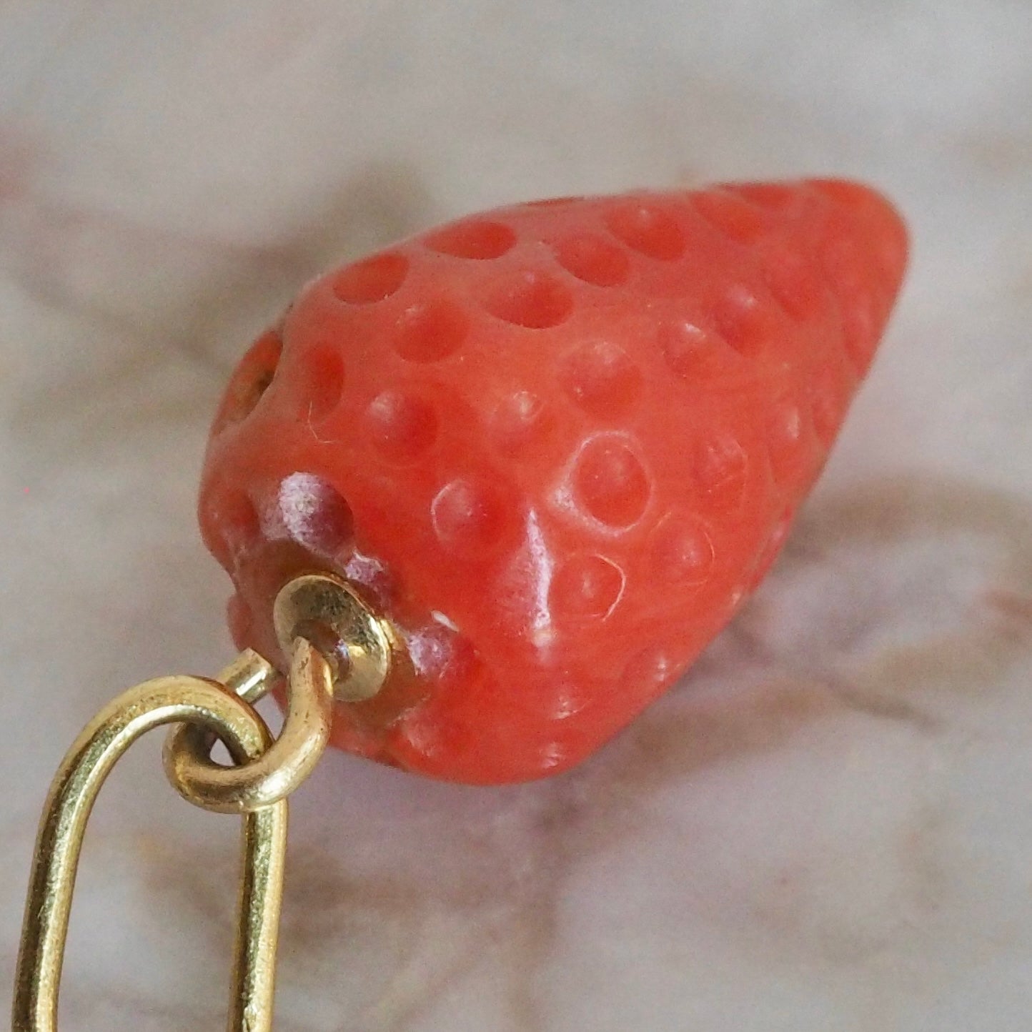 Antique Italian 18k Gold Coral Strawberry Pendant