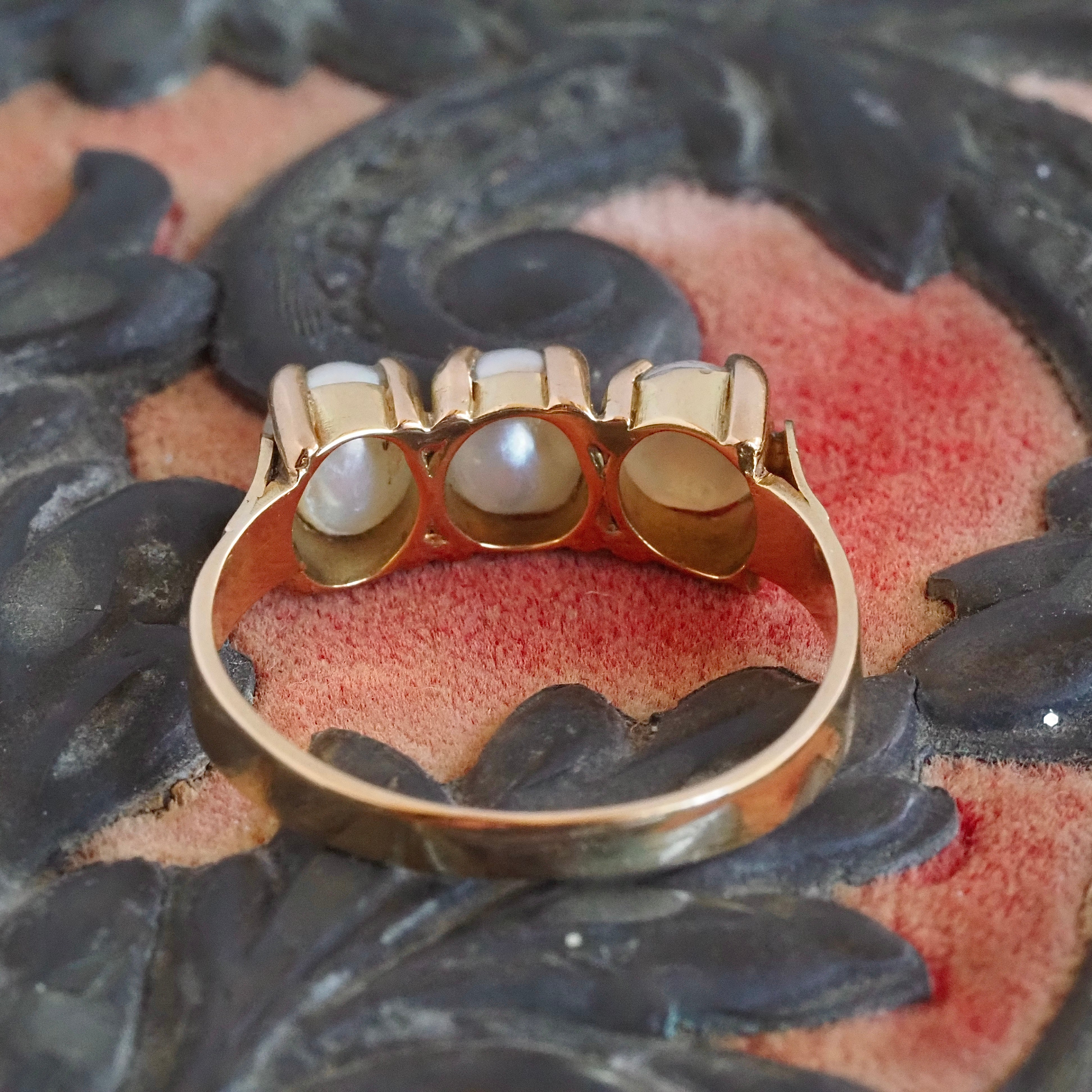 Vintage Baroque Pearl Trilogy 18k Gold Ring