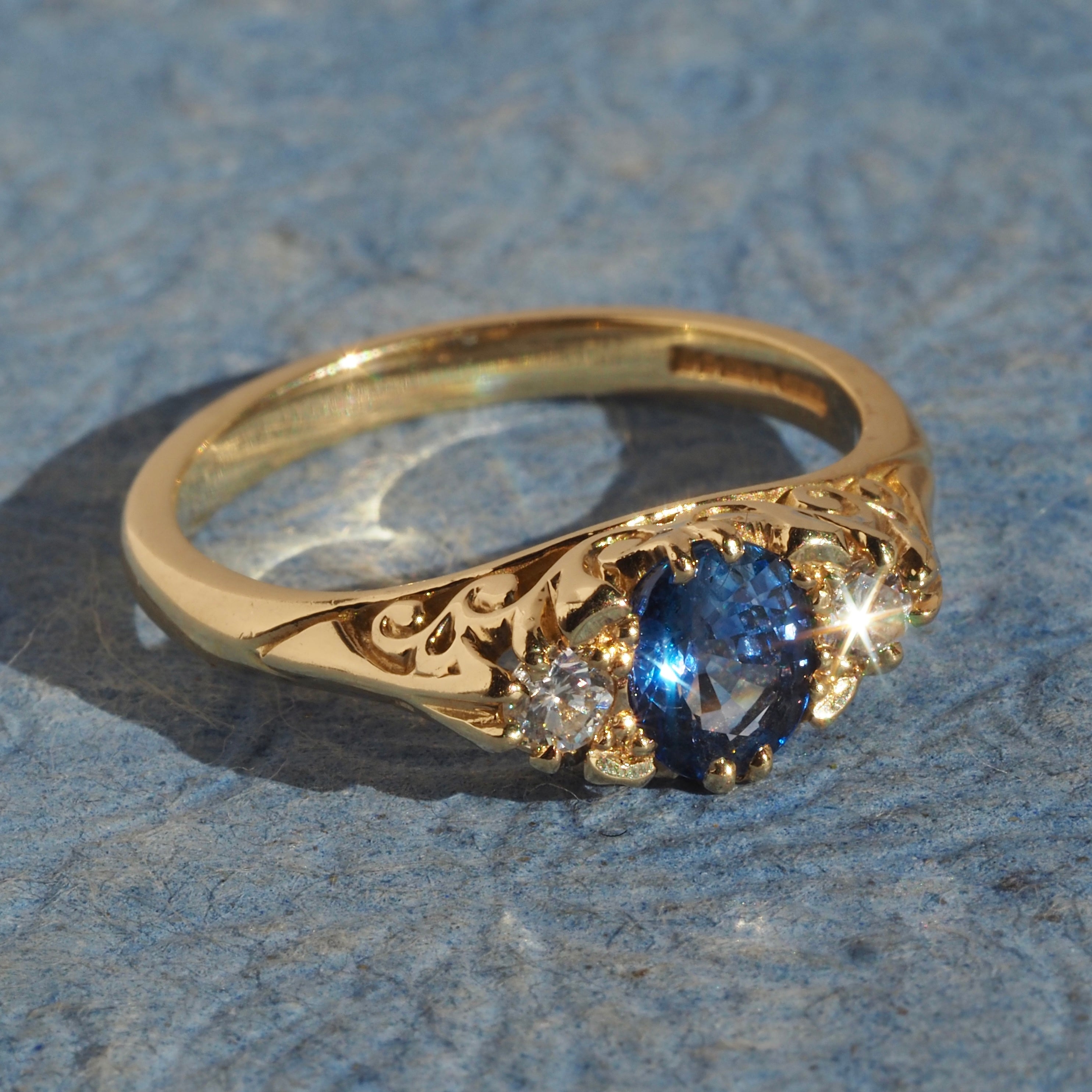 Vintage English Sapphire and Diamond 18k Gold Ring