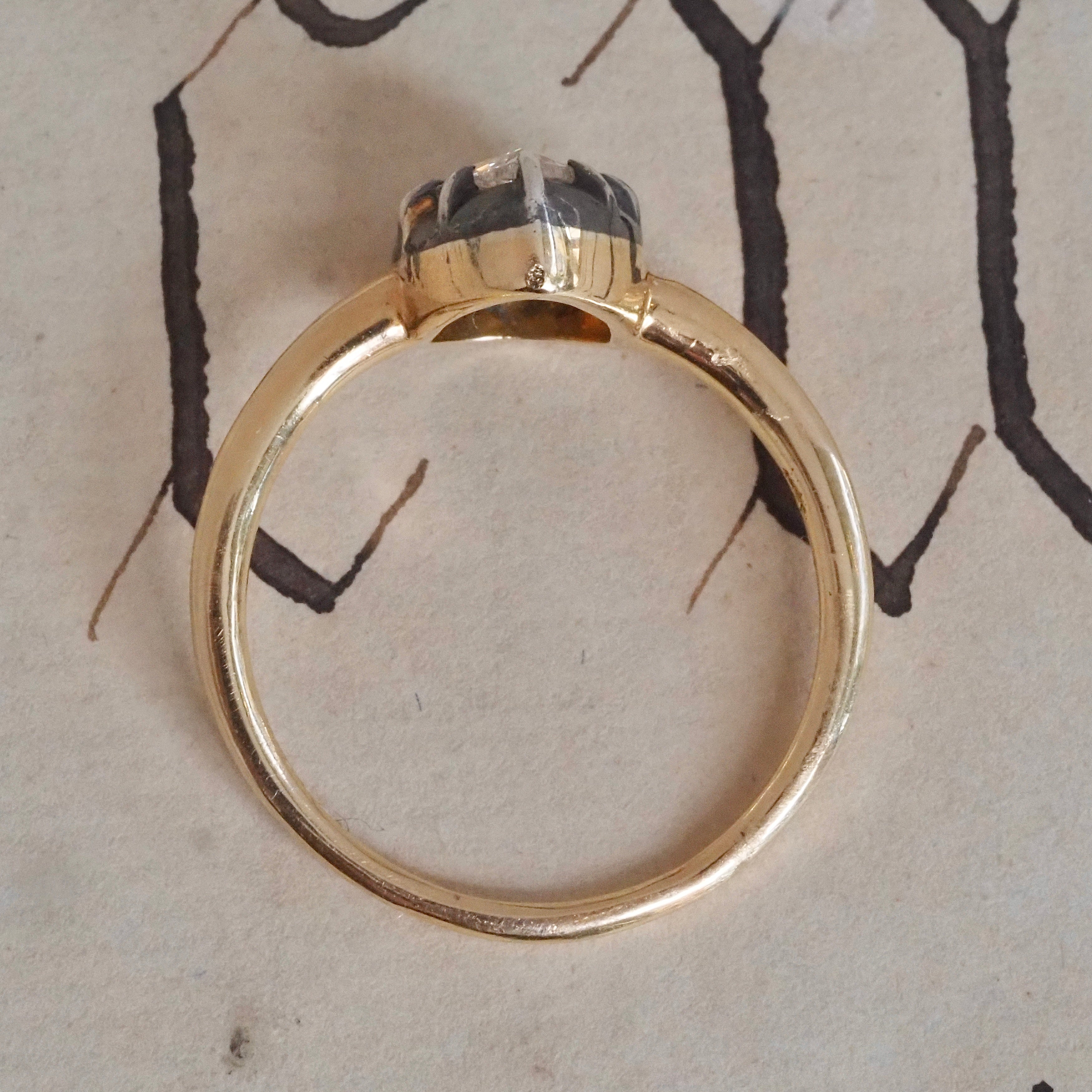 Georgian Style Pear Rose Cut Diamond 14k Gold and Sterling Silver Solitaire Engagement Ring