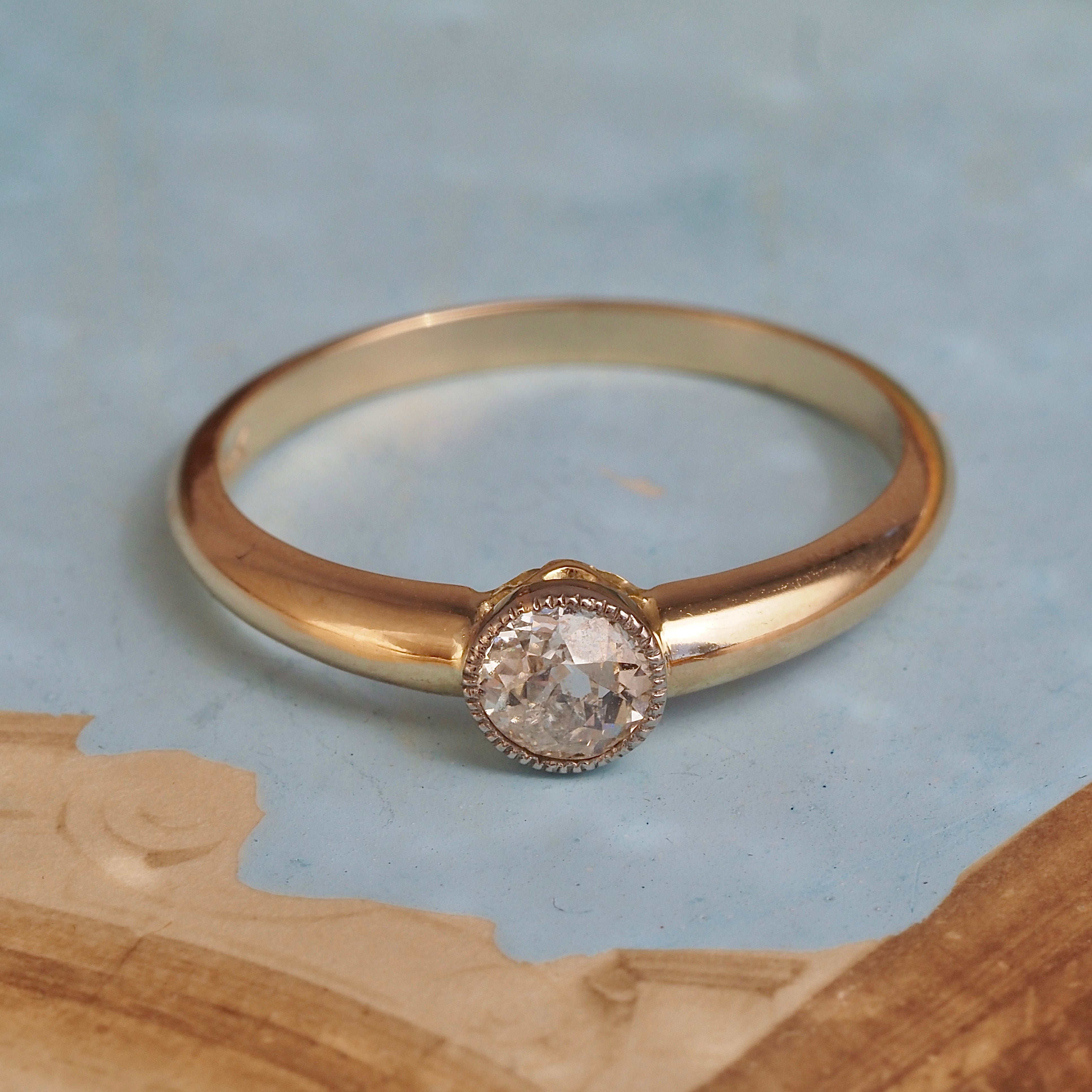 Vintage Old European Diamond 14k Gold Platinum Ring