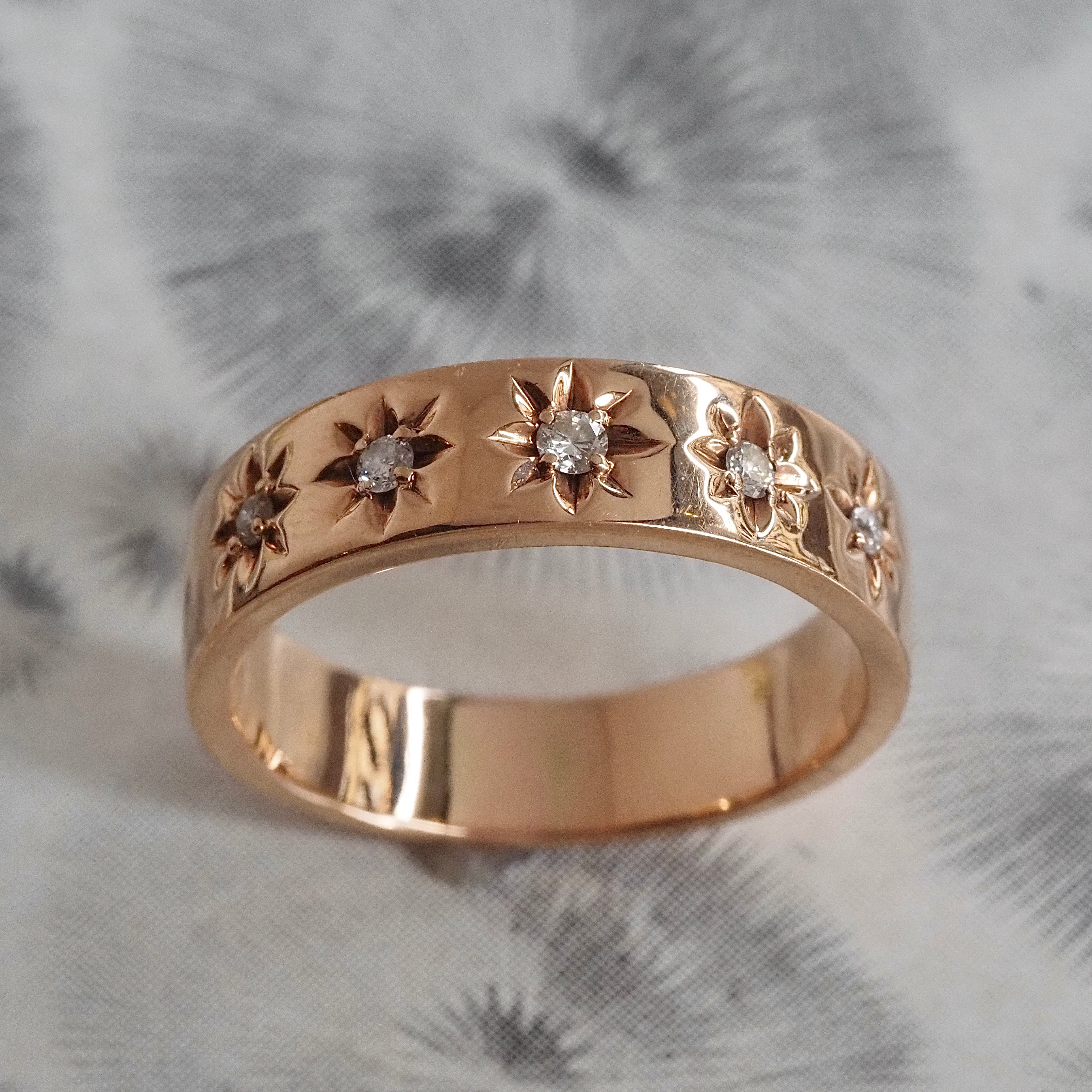 Vintage 14k Rose Gold Five Stone Starburst Band