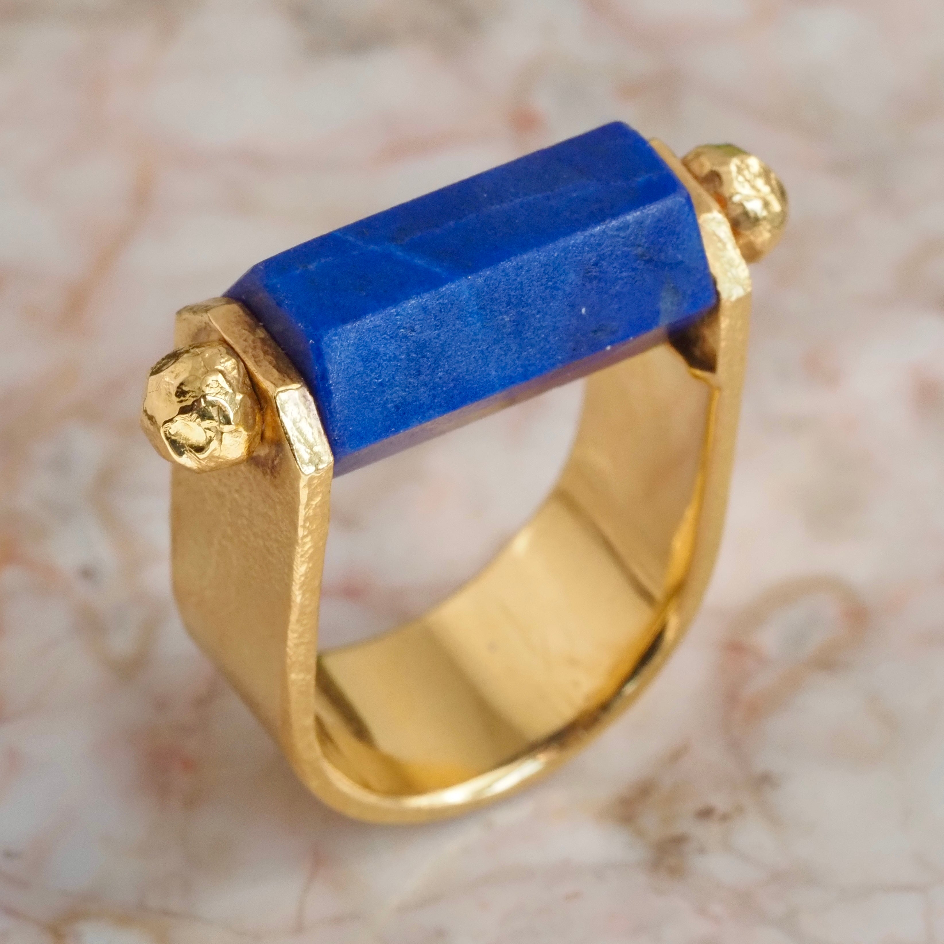 Vintage Portuguese Barrel Lapis 19k Gold Ring