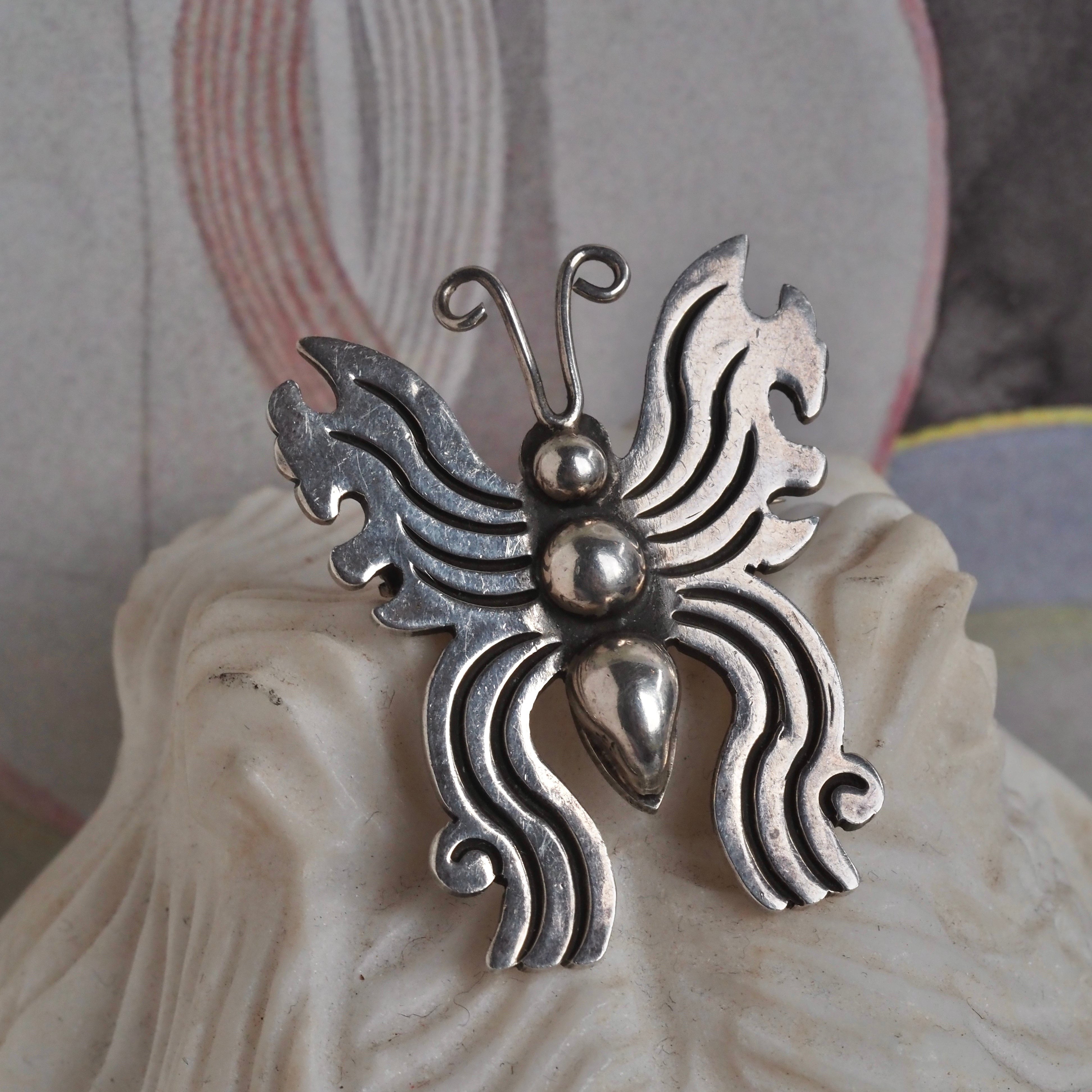 Vintage Mexican Taxco Sterling Silver Butterfly Pin