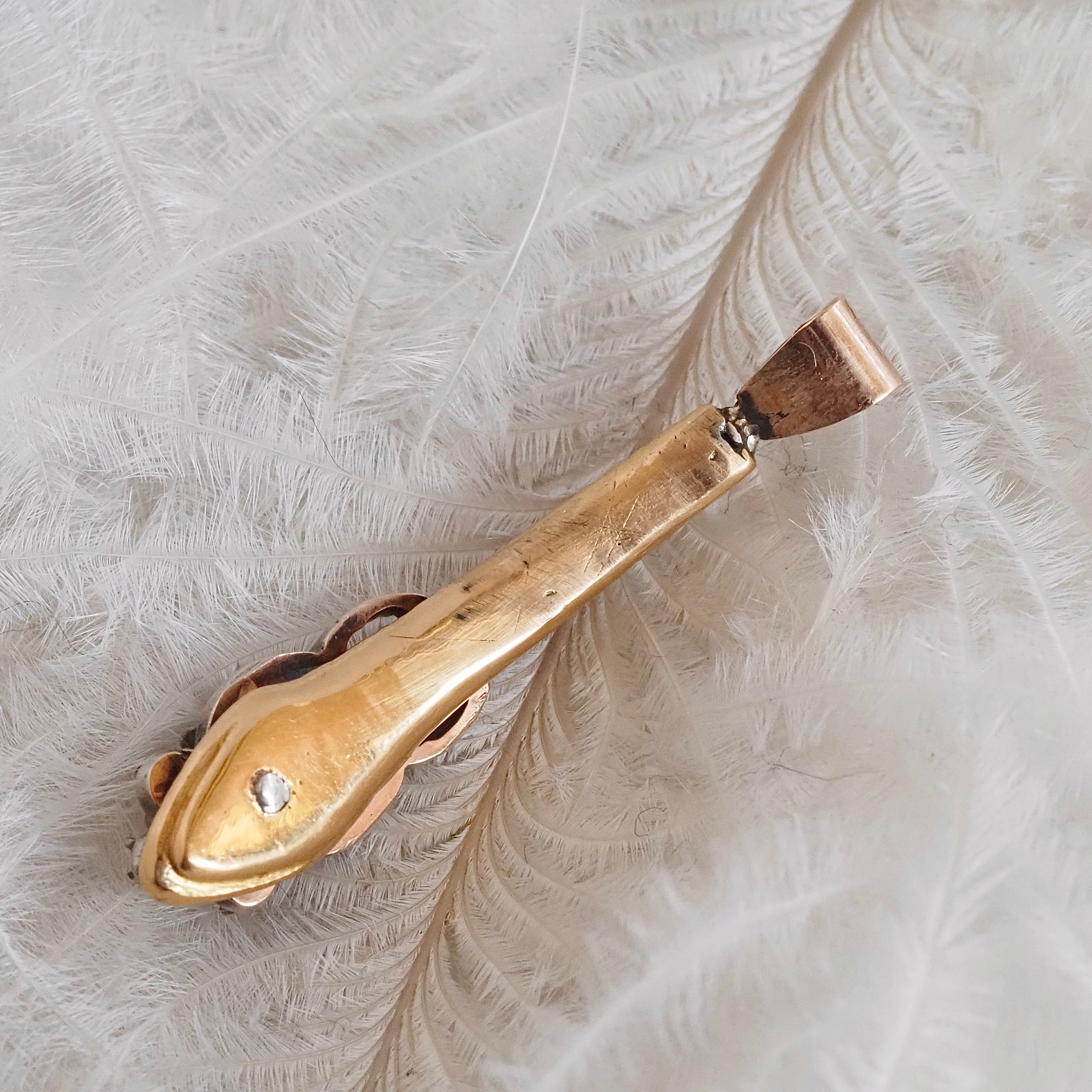 Antique Rose Cut Diamond Gold and Silver Snake Pendant
