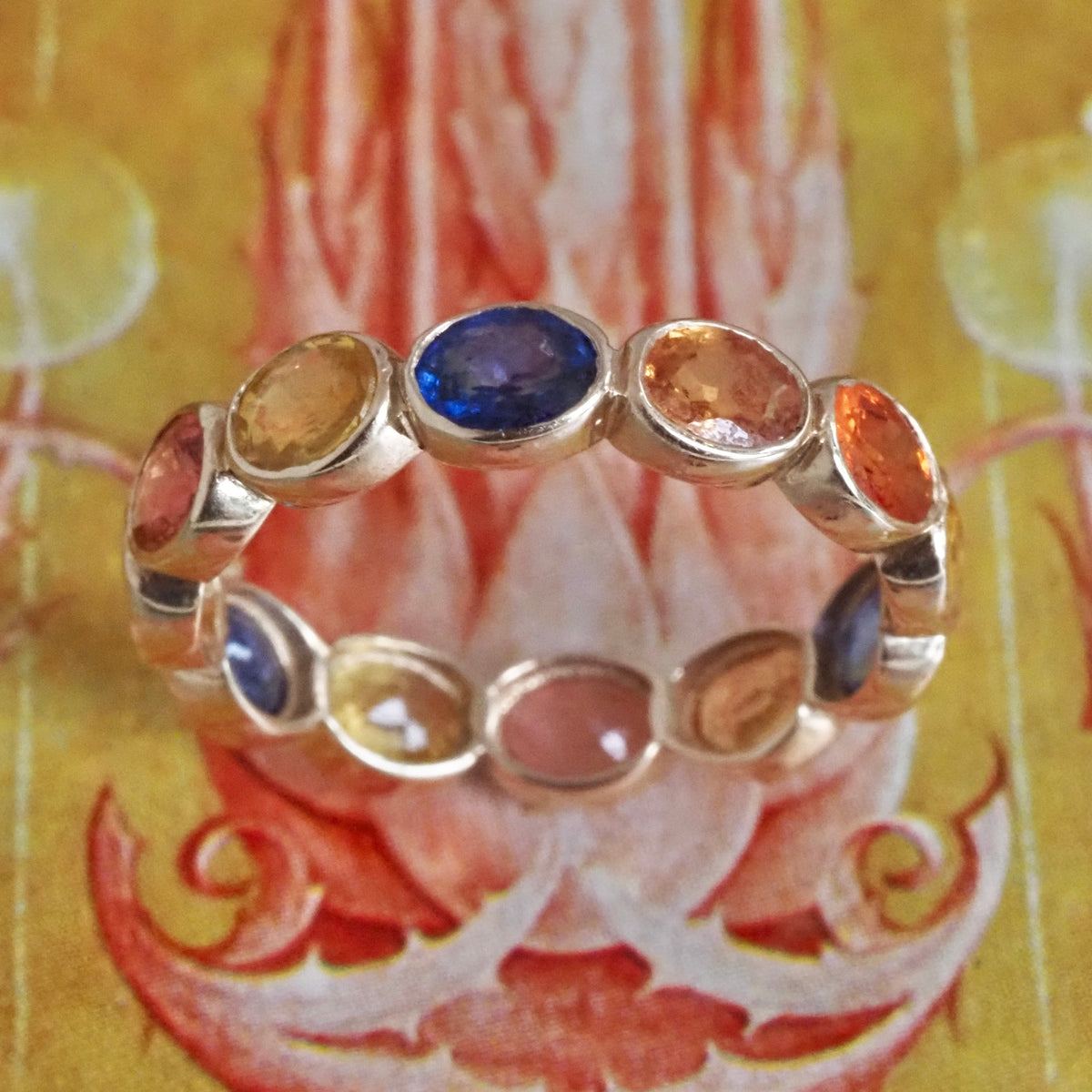 Multicolored Sapphire Eternity 14k Gold Ring