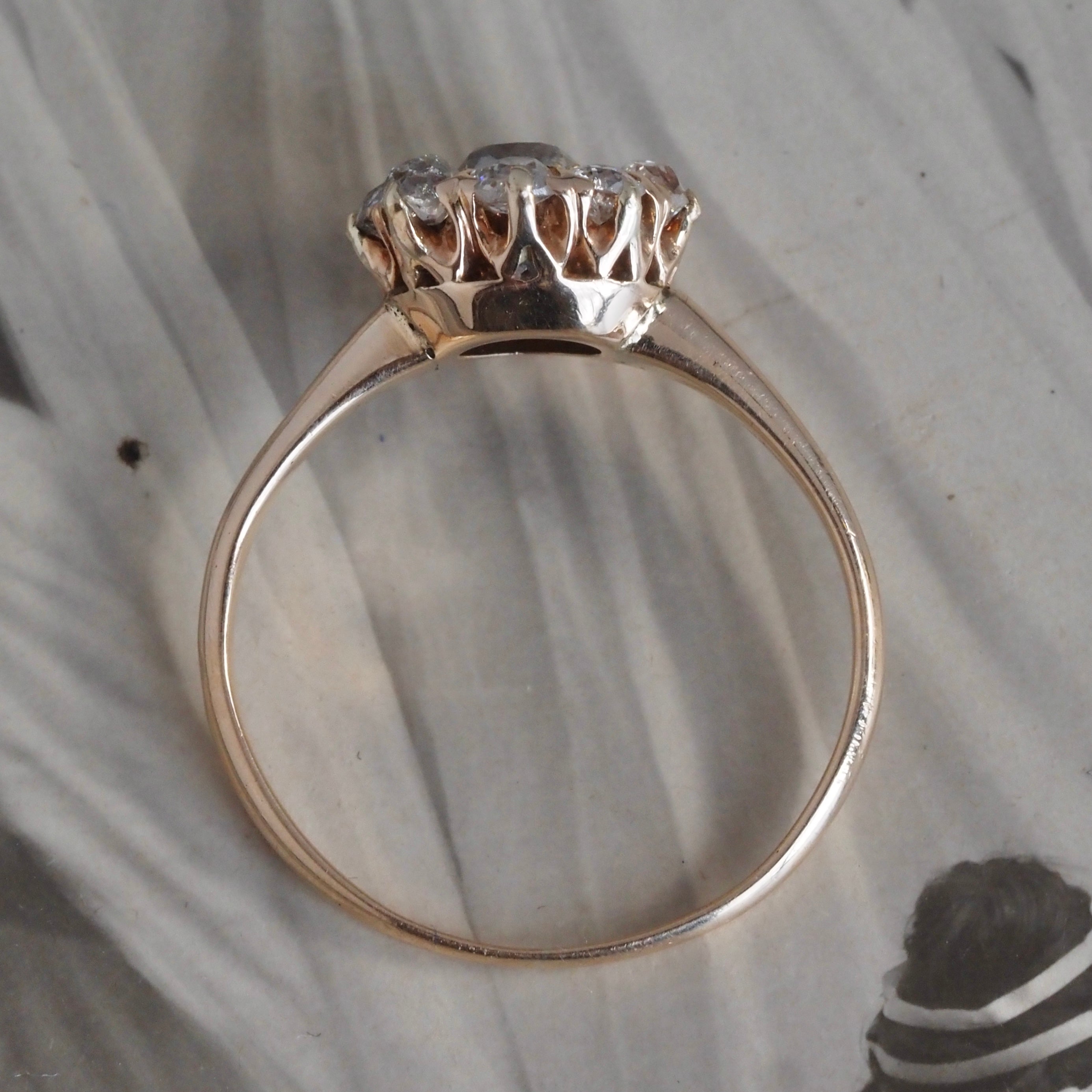 Antique Victorian Old Mine Cut Diamond 14k Gold Cluster Engagement Ring