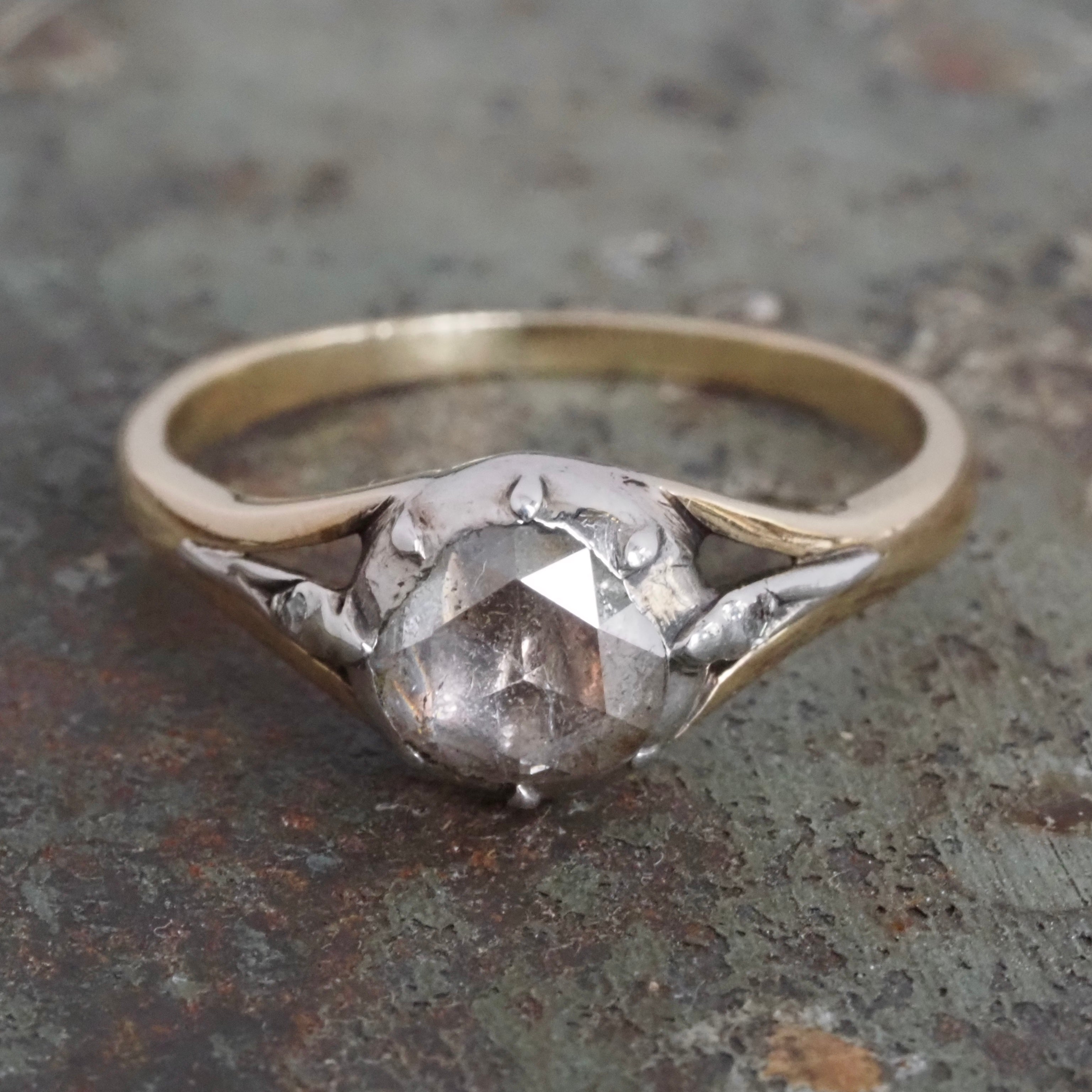 Antique Georgian Dutch Rose Cut Diamond 14k Gold and Silver Engagement Ring