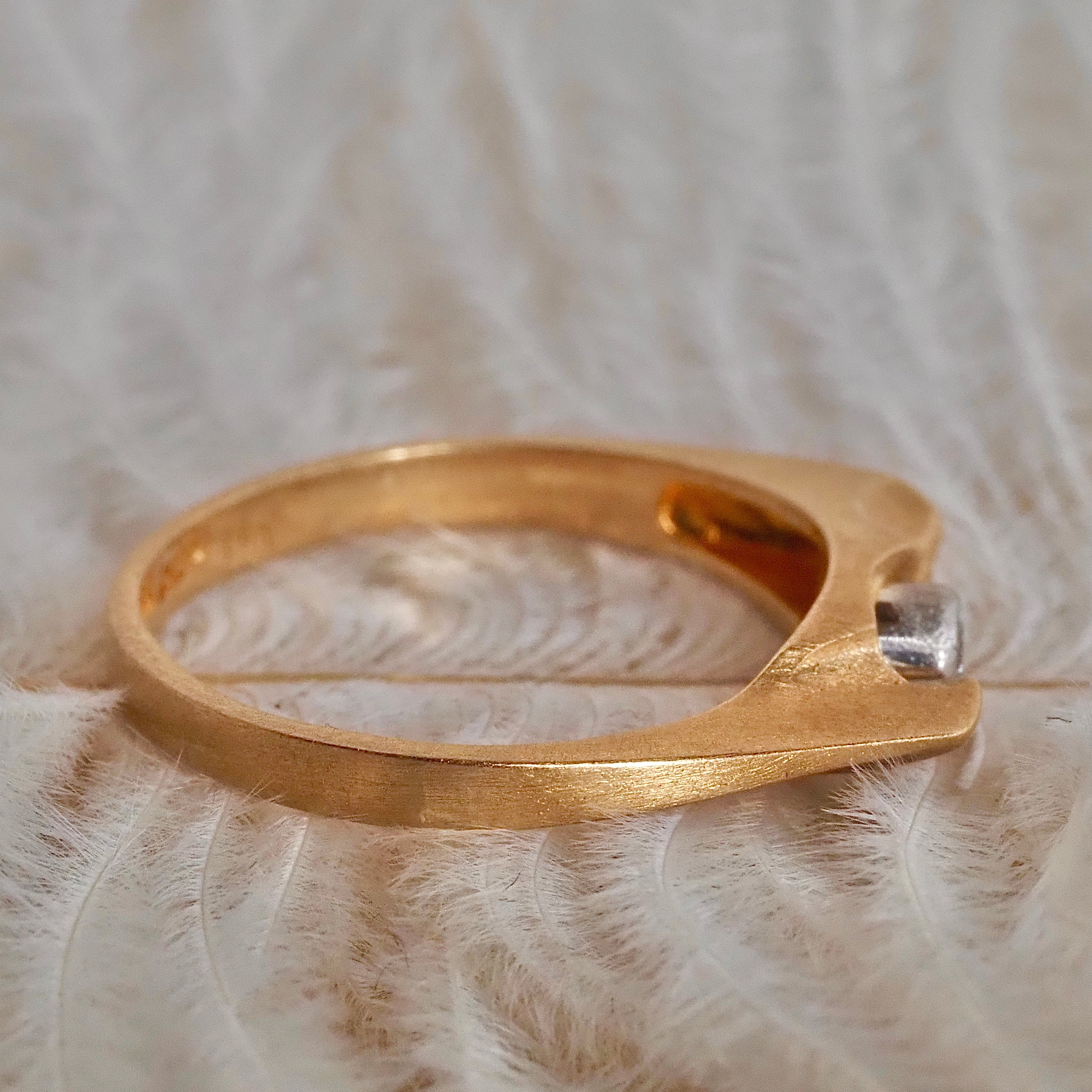 Vintage Finnish 18k Gold Bezel Set Diamond Ring by Björn Weckström for Lapponia