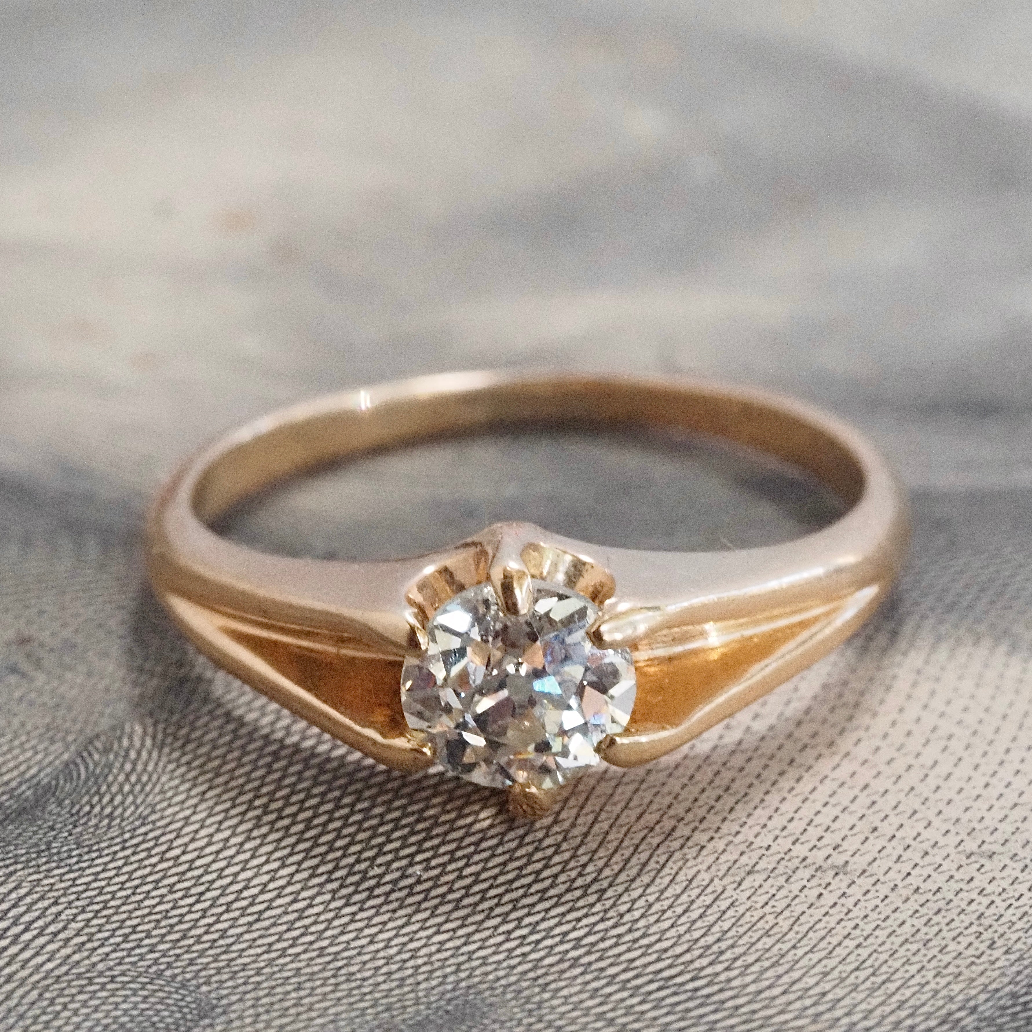Antique Belcher Set Old Mine Cut Diamond 14k Gold Solitaire Engagement Ring