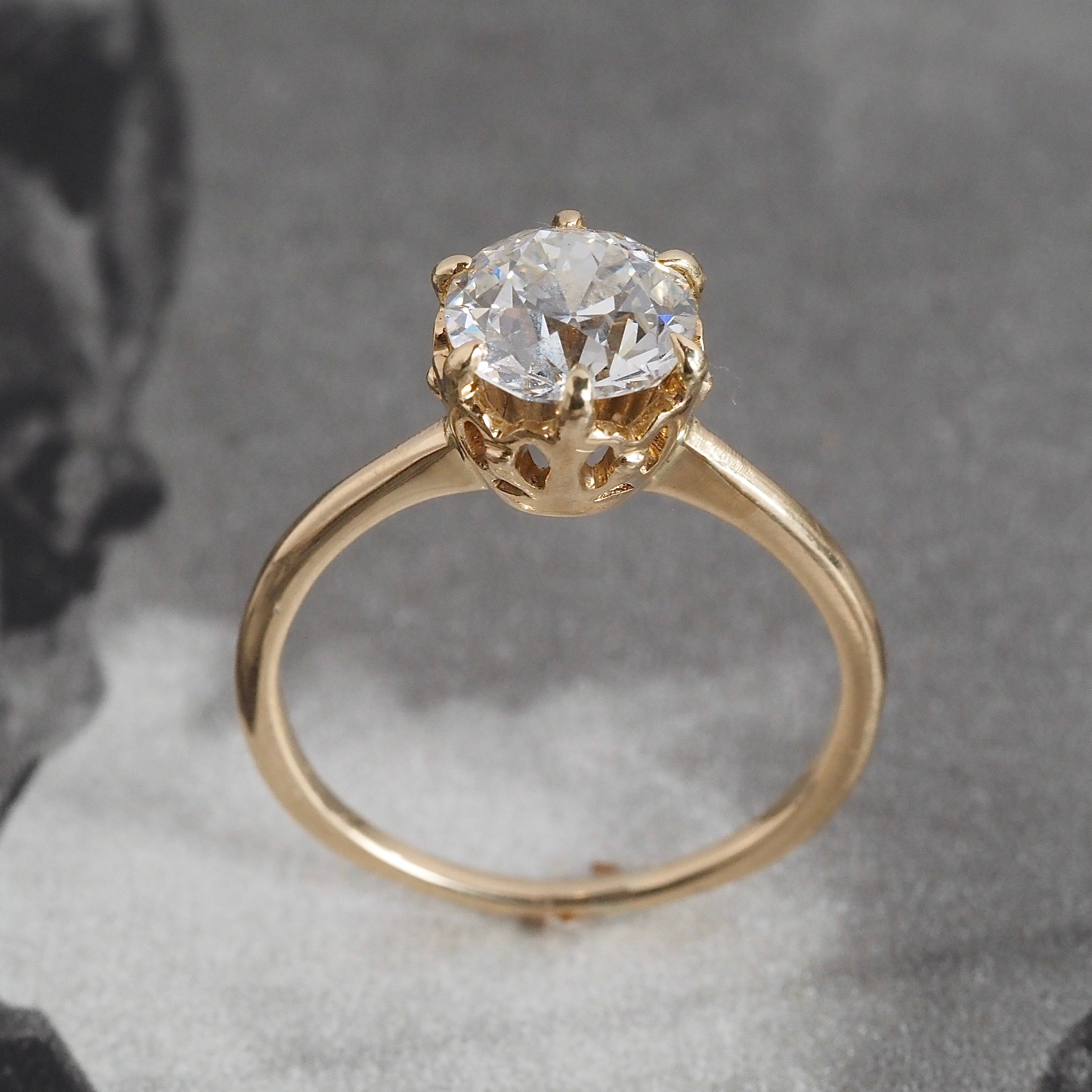 Victorian Style 1.45ct Old European Cut Diamond 14k Gold Engagement Ring