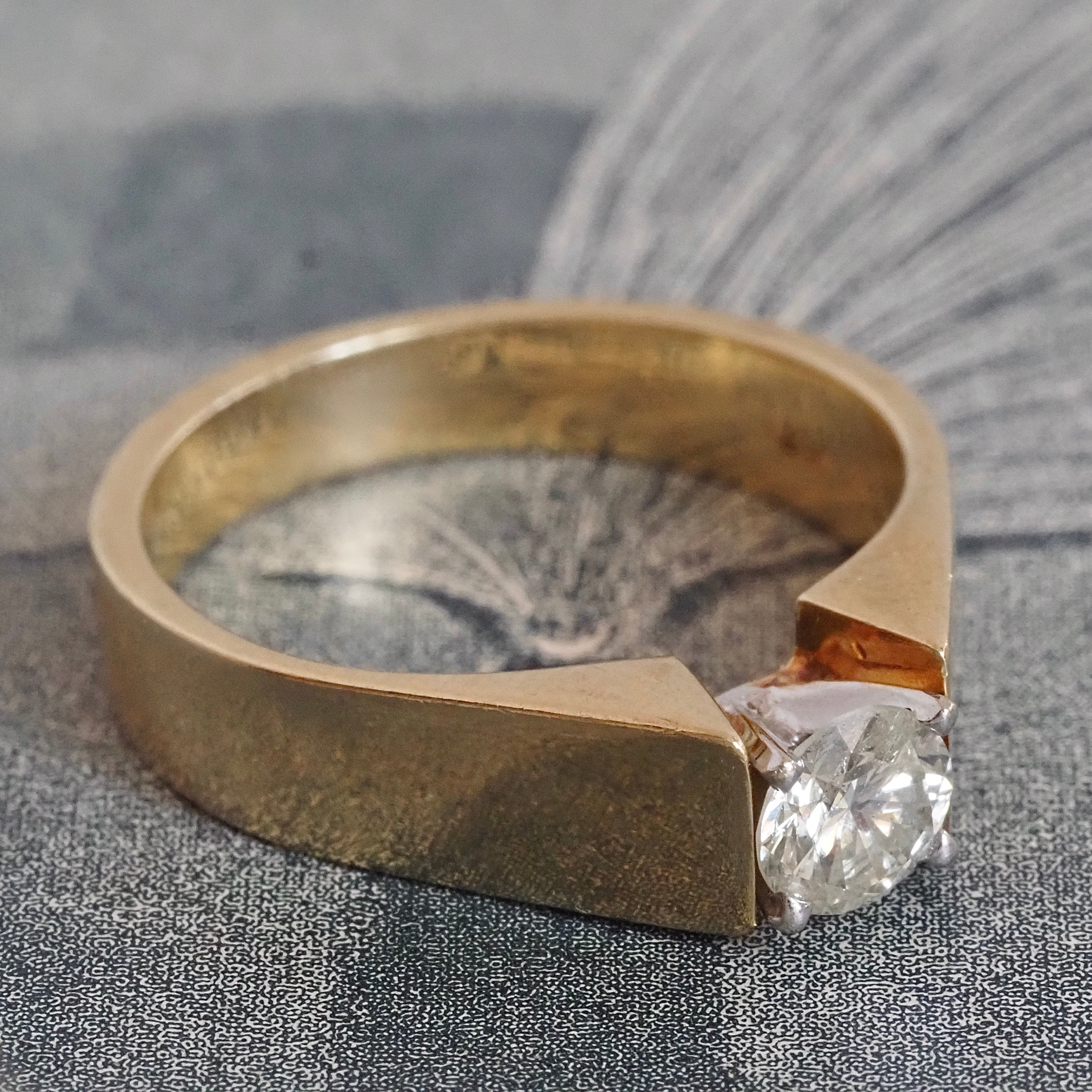 Vintage Modernist 14k Gold Diamond Solitaire Engagement Ring