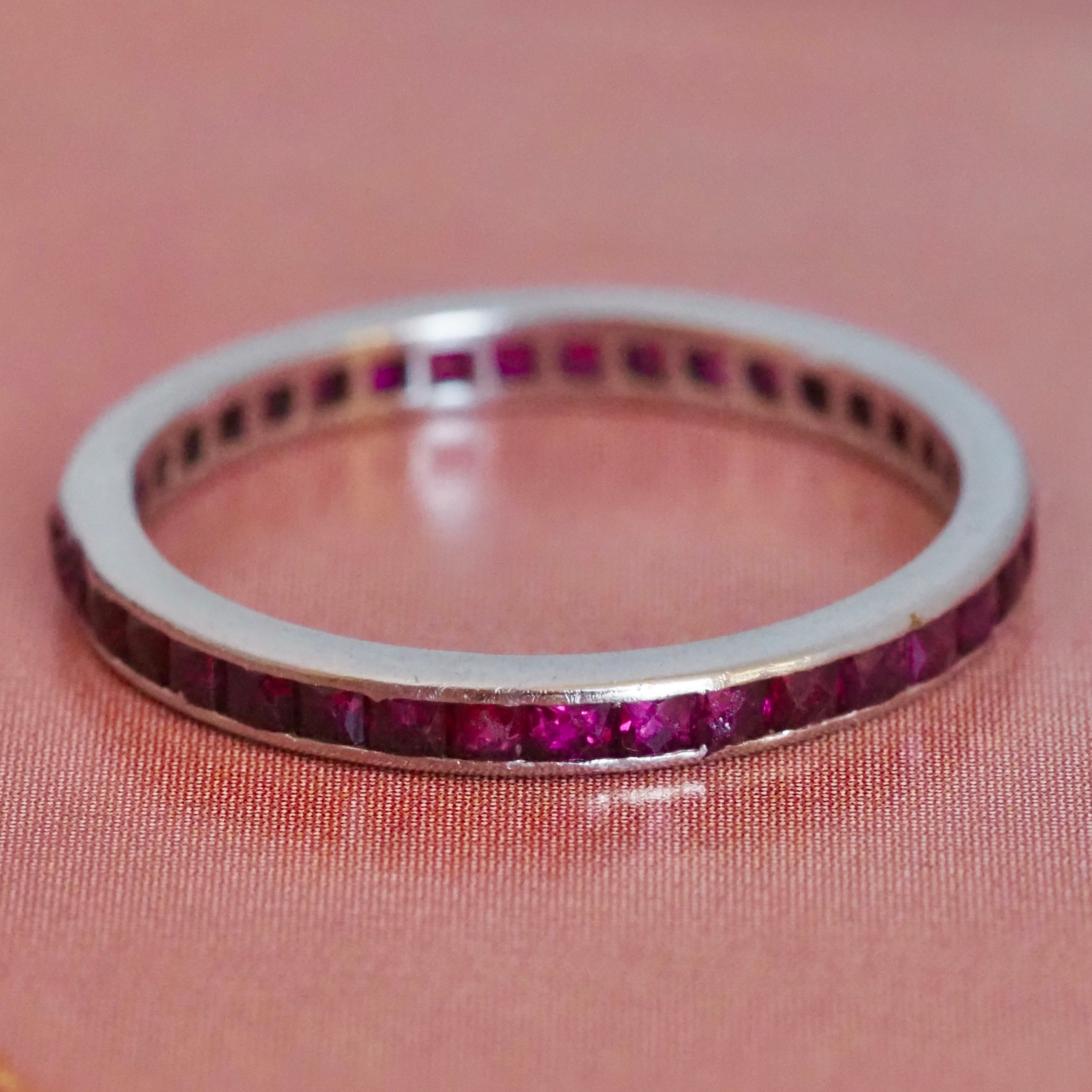 Antique Art Deco Platinum French Cut Ruby Eternity Band