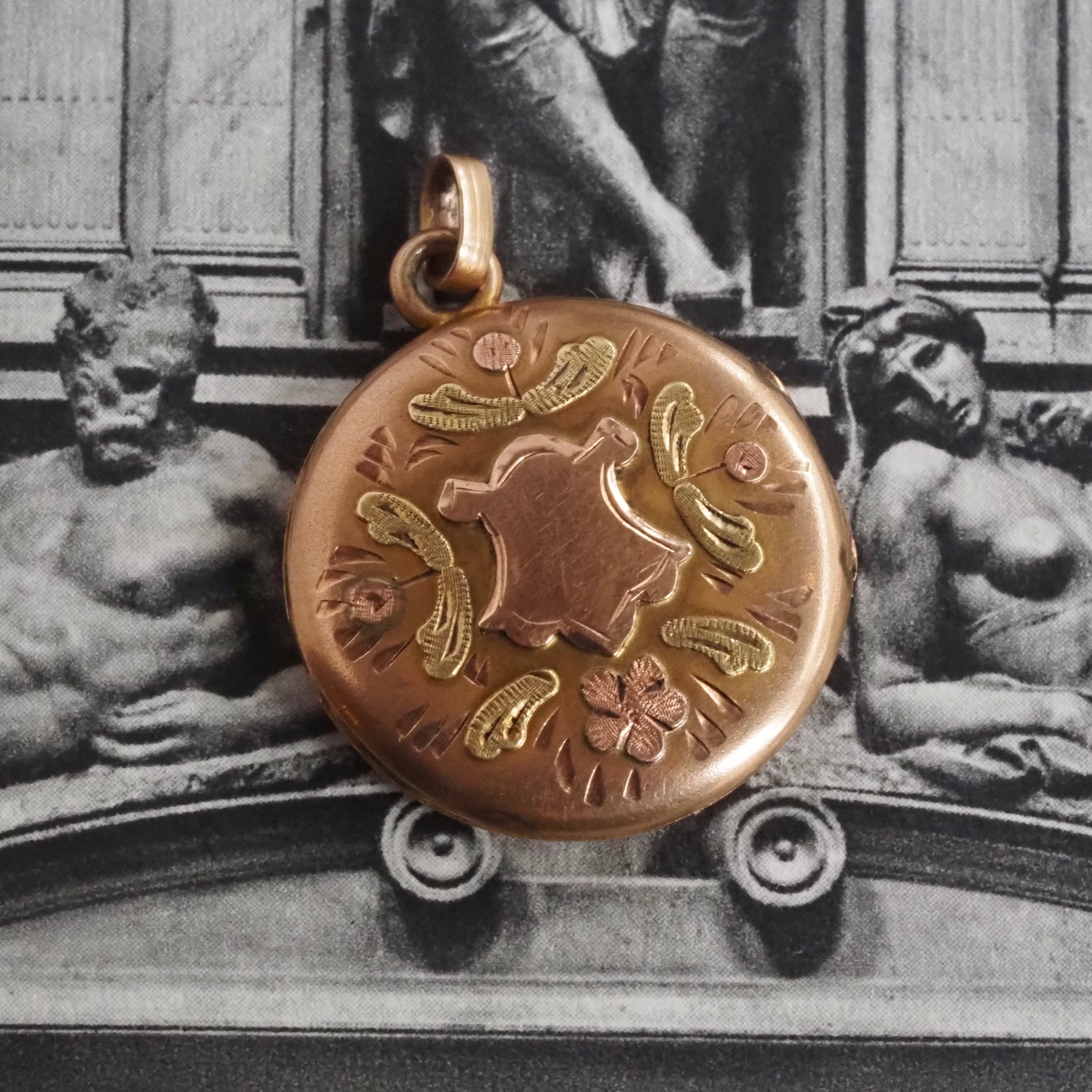 Antique Victorian Locket Rose & Green 14k Gold Charm