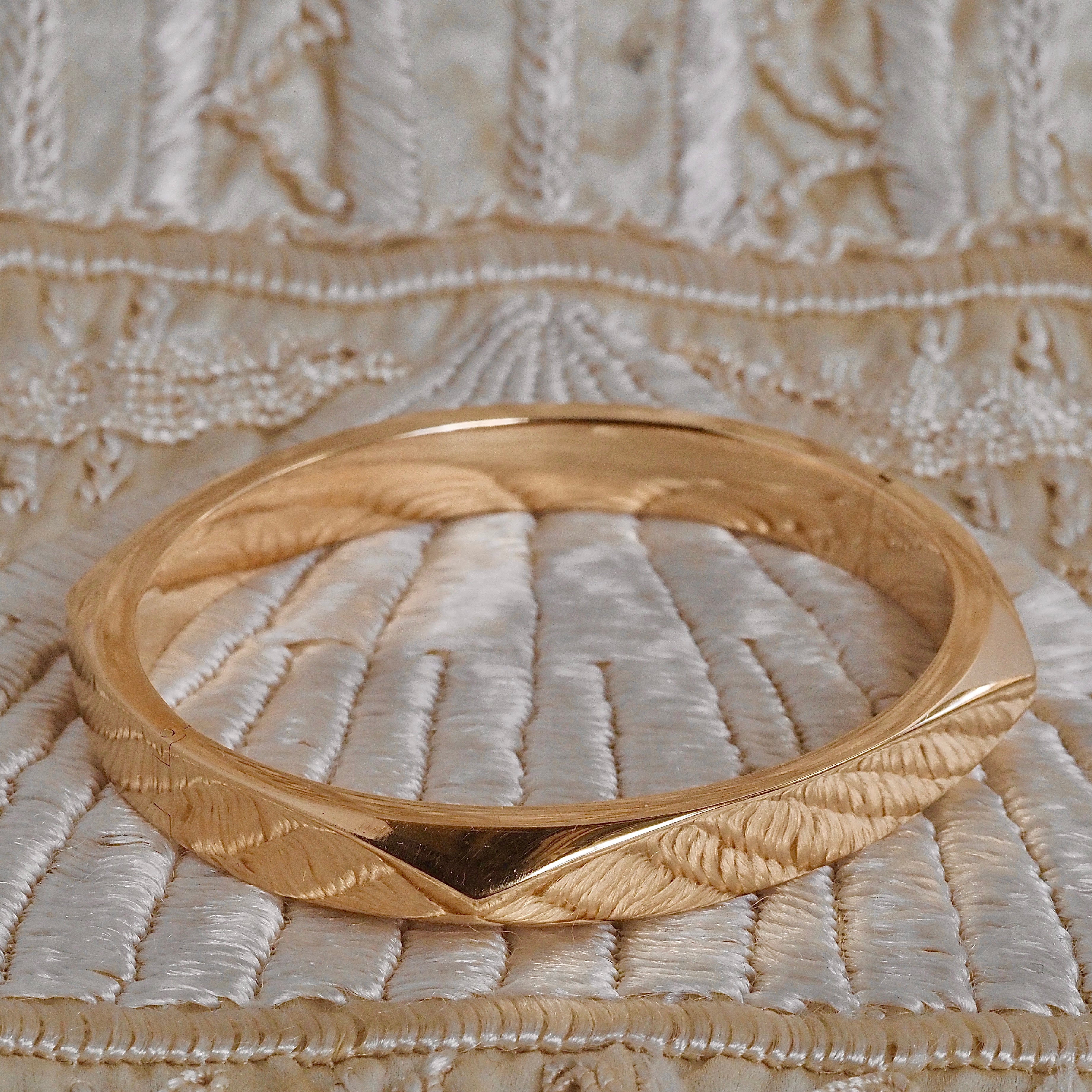 Vintage Danish 14k Gold Beveled Hinged Bracelet