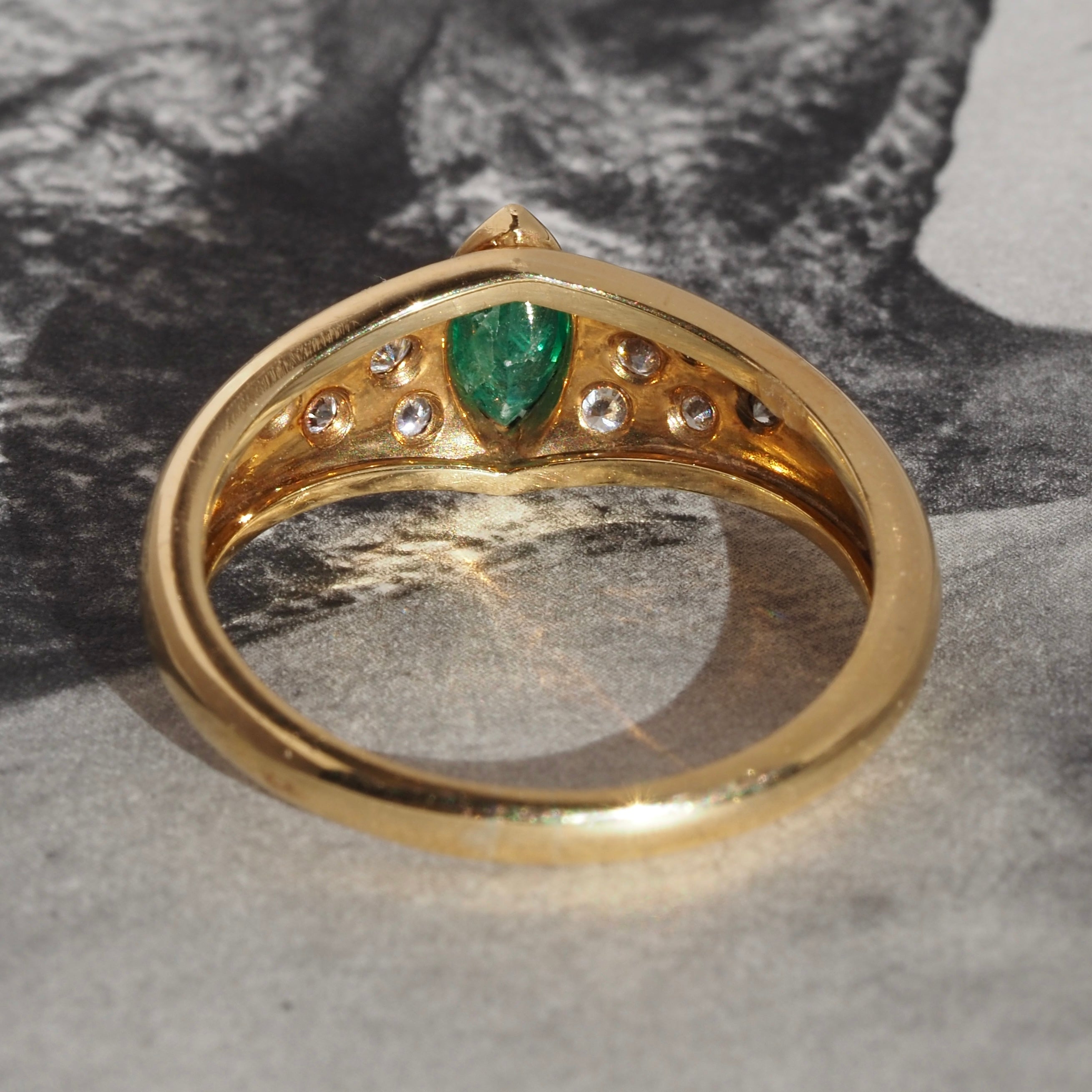 Vintage Marquis Emerald and Diamond 18k Gold Ring
