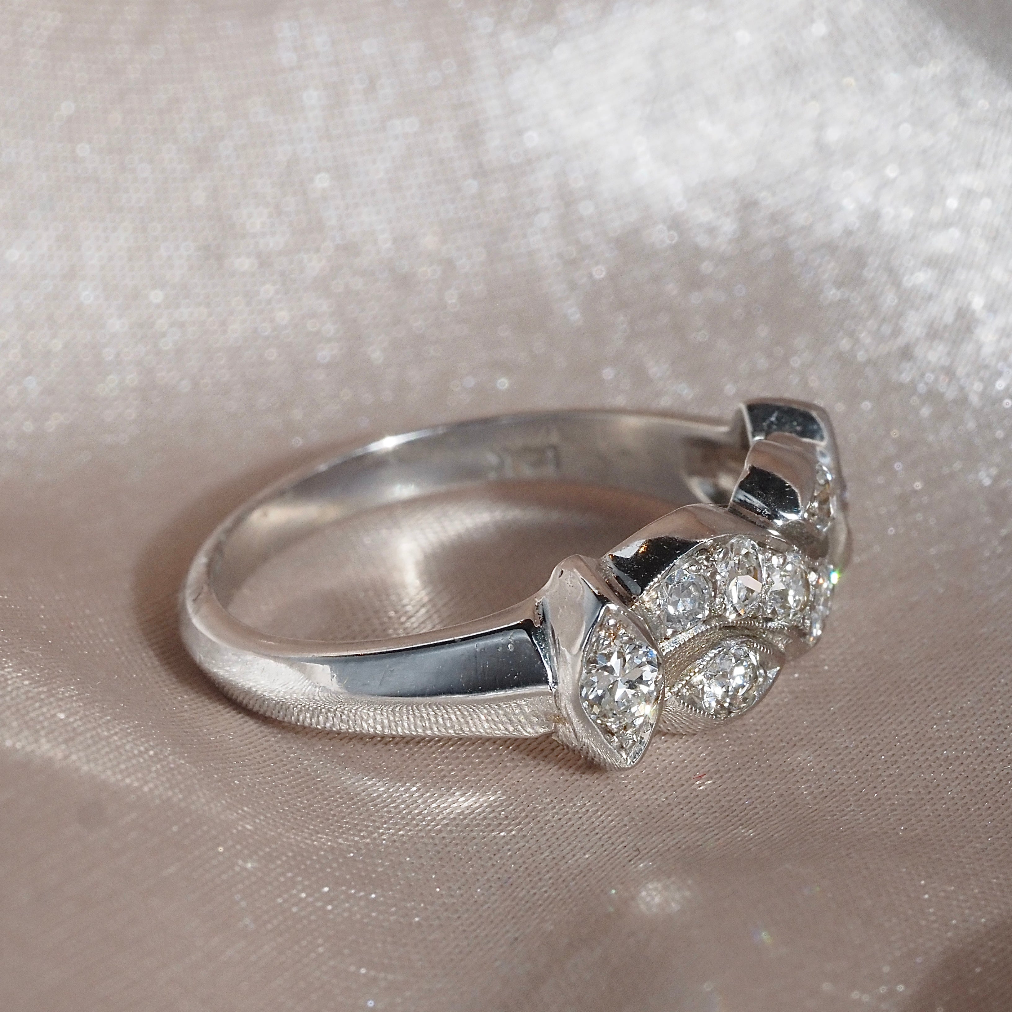 Mid-Century Mosaic Diamond 14k White Gold Ring