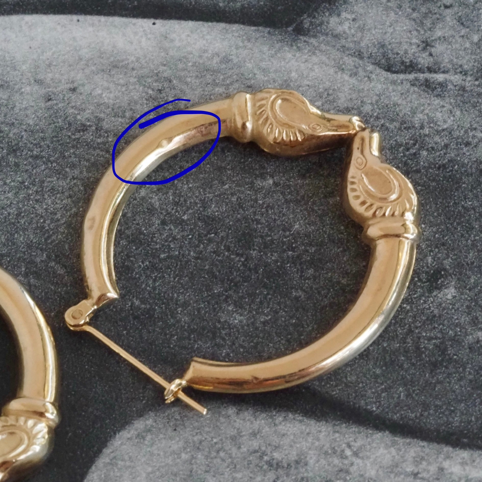 Vintage Large Ram 14k Gold Hoops