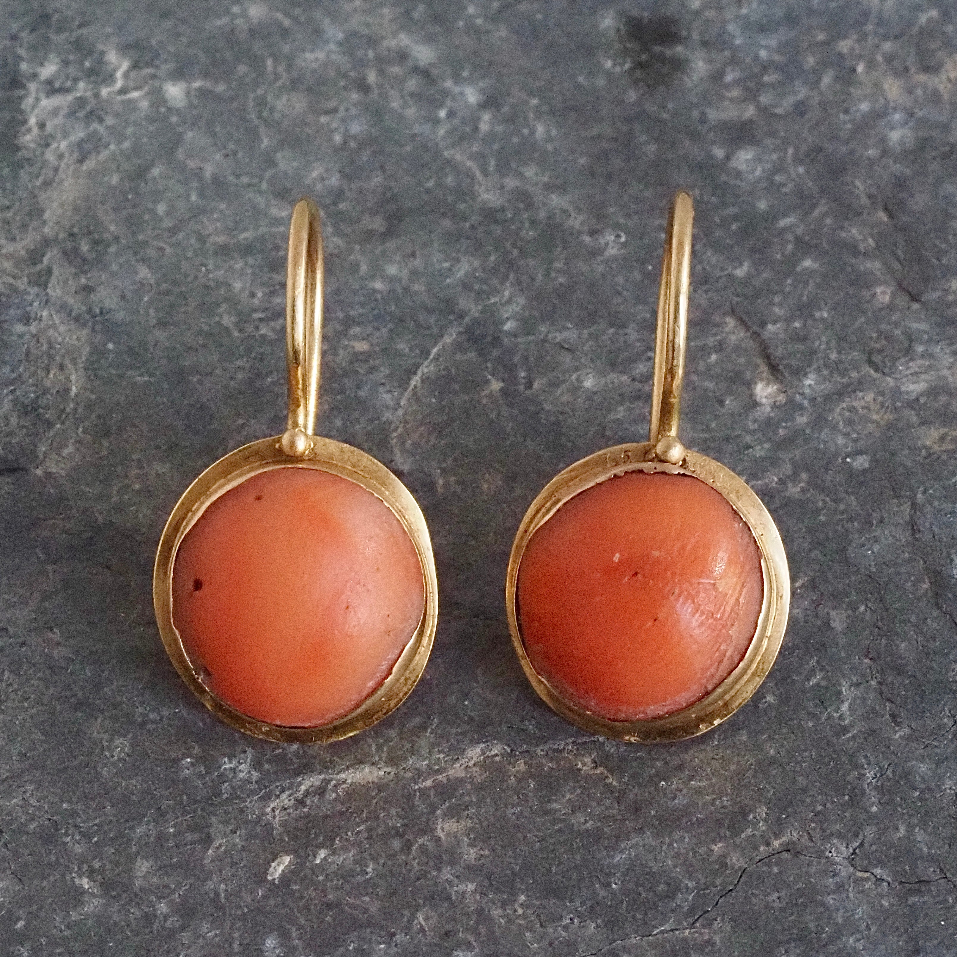 Antique Portuguese Coral Drop 19k Gold Earrings