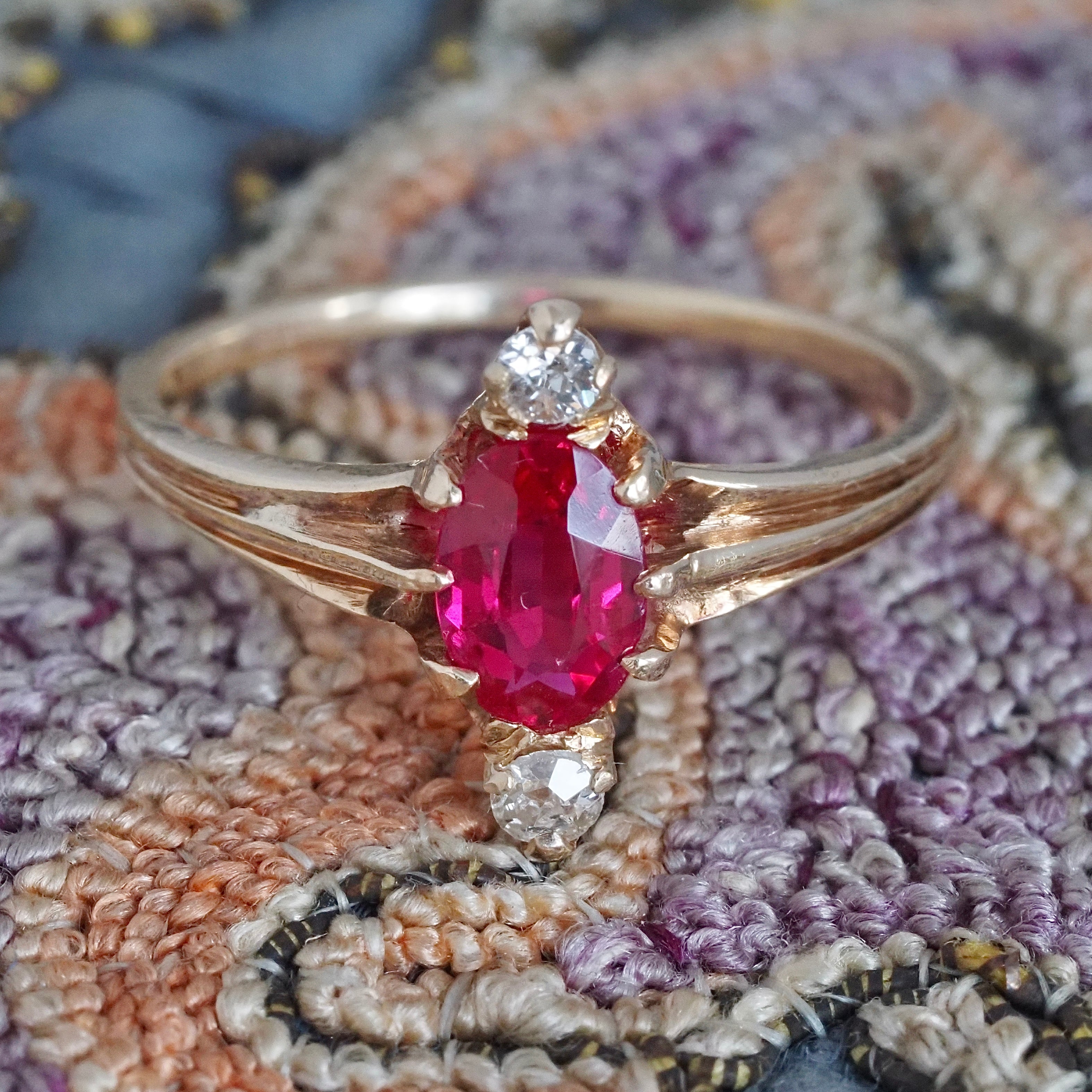 Antique Victorian Natural Ruby Old Mine Cut Diamond Marquis Ring