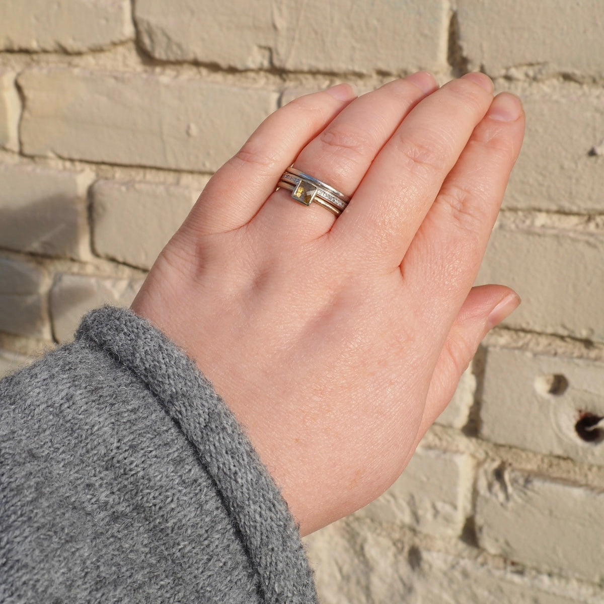 Modern Checkerboard Cut Yellow Diamond 18k White Gold Ring