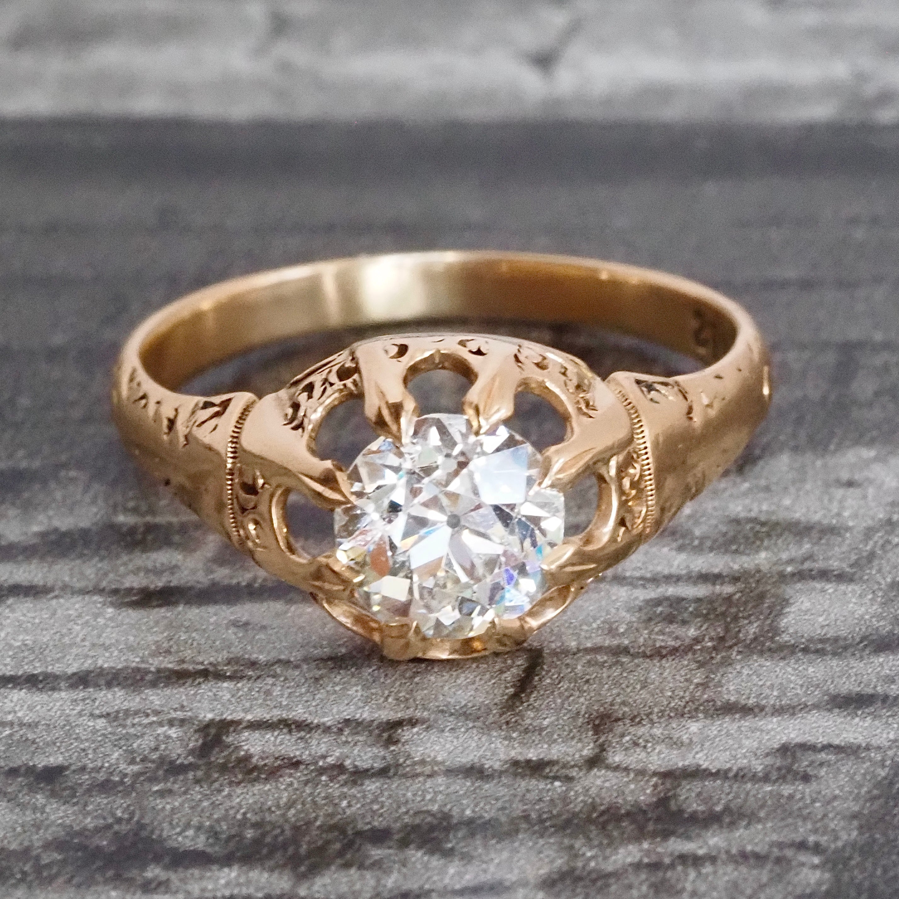 Antique Victorian Old European Cut Diamond Belcher 18k Gold Engagement Ring