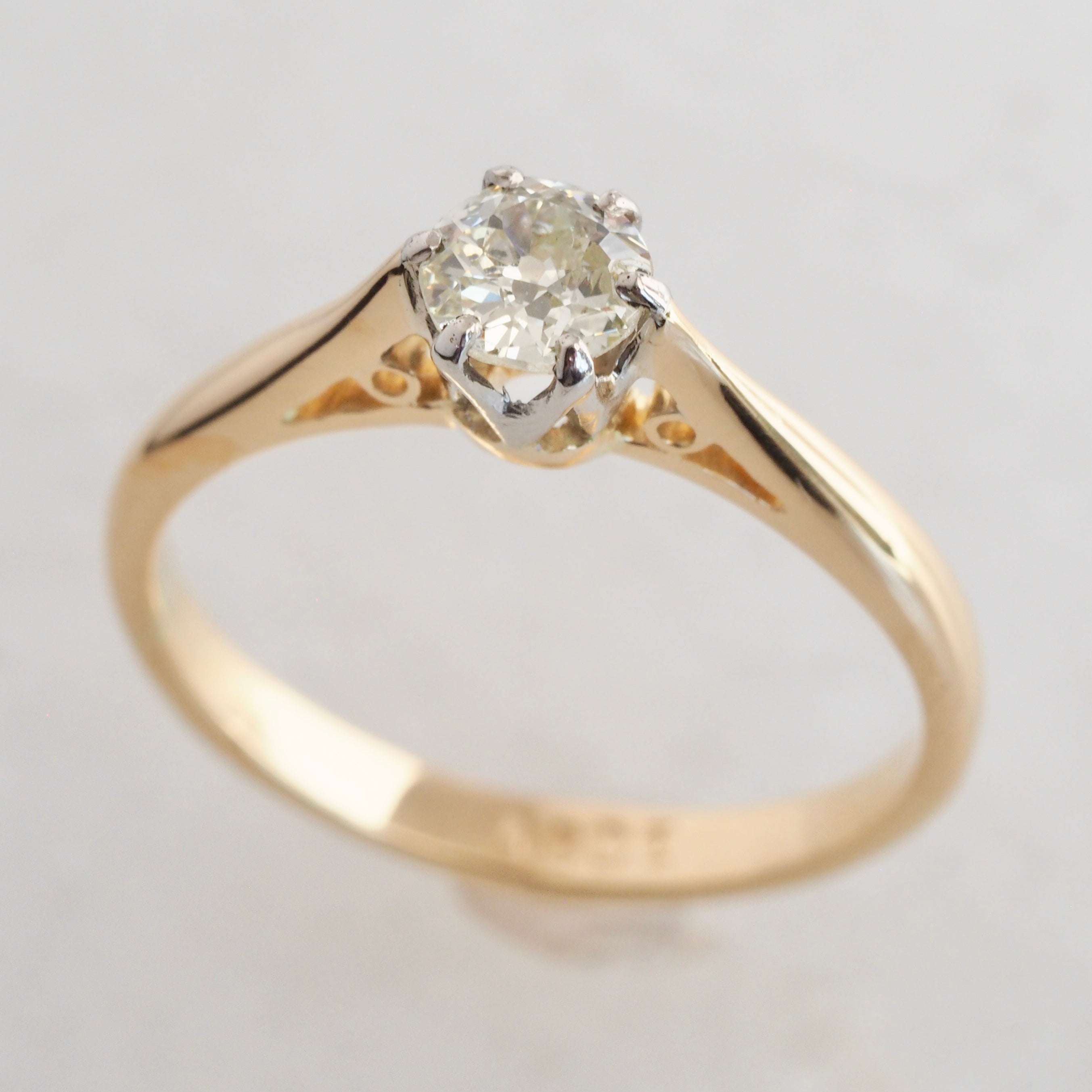 Antique Art Deco English 18k Gold Old Mine Cut Diamond Solitaire Ring