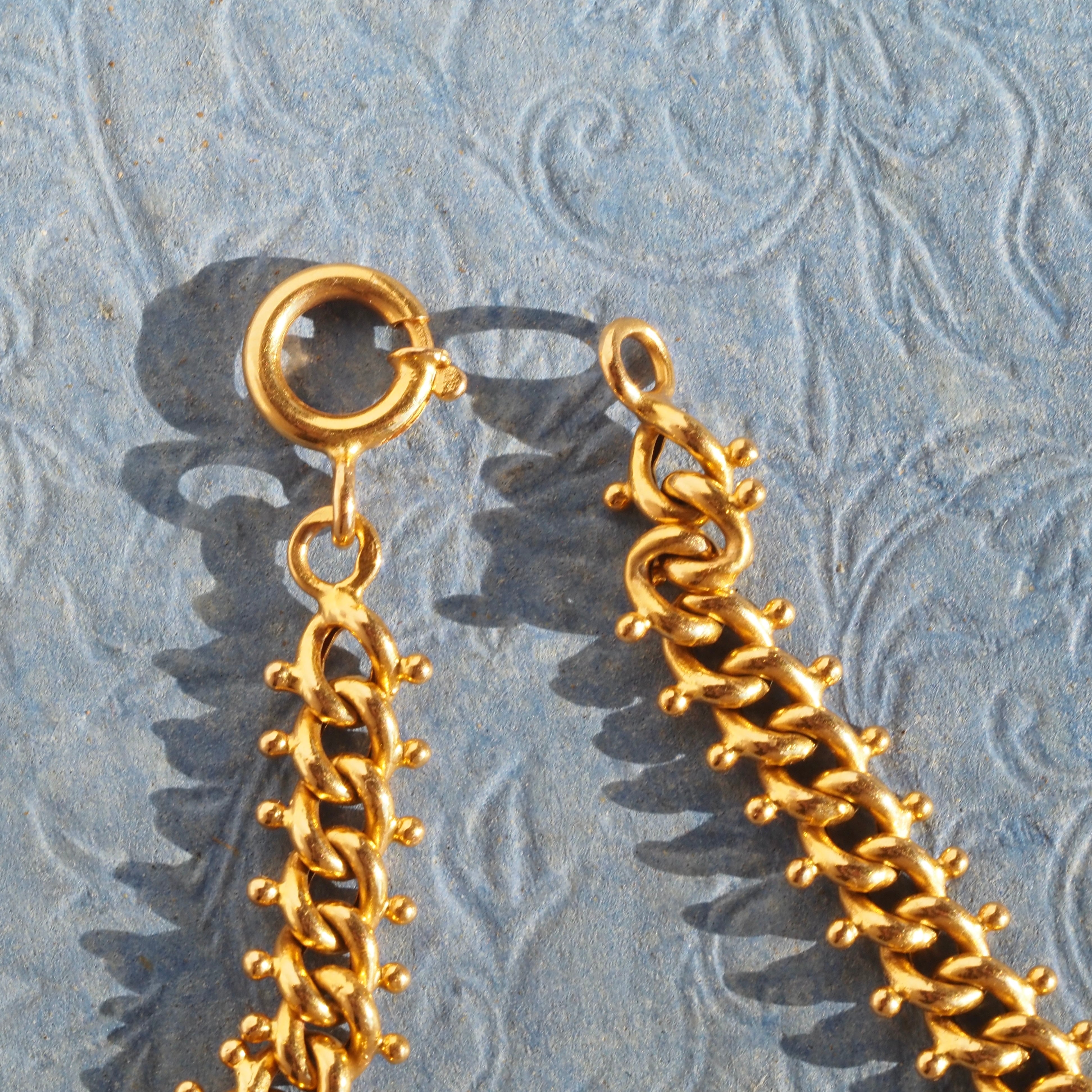 Vintage Portuguese 19K Gold Quilópode Beaded Curb Link Chain Necklace